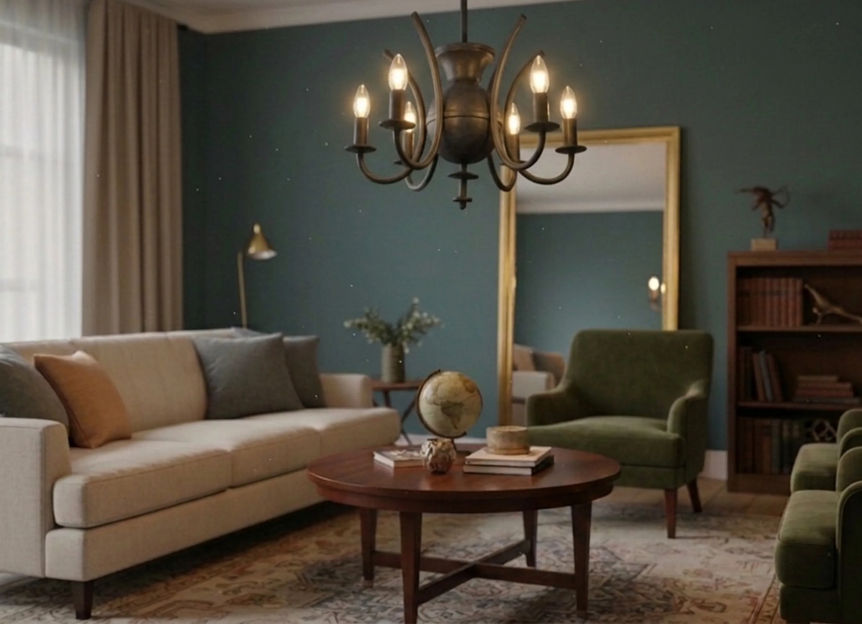 lampe suspendue ancienne avec lumières dans une atmosphère élégante