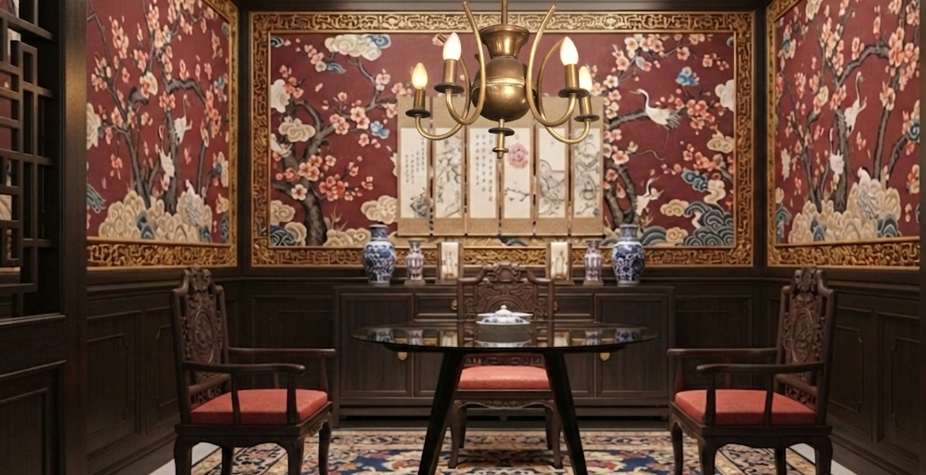 lustre ancien orné dans une pièce décorée