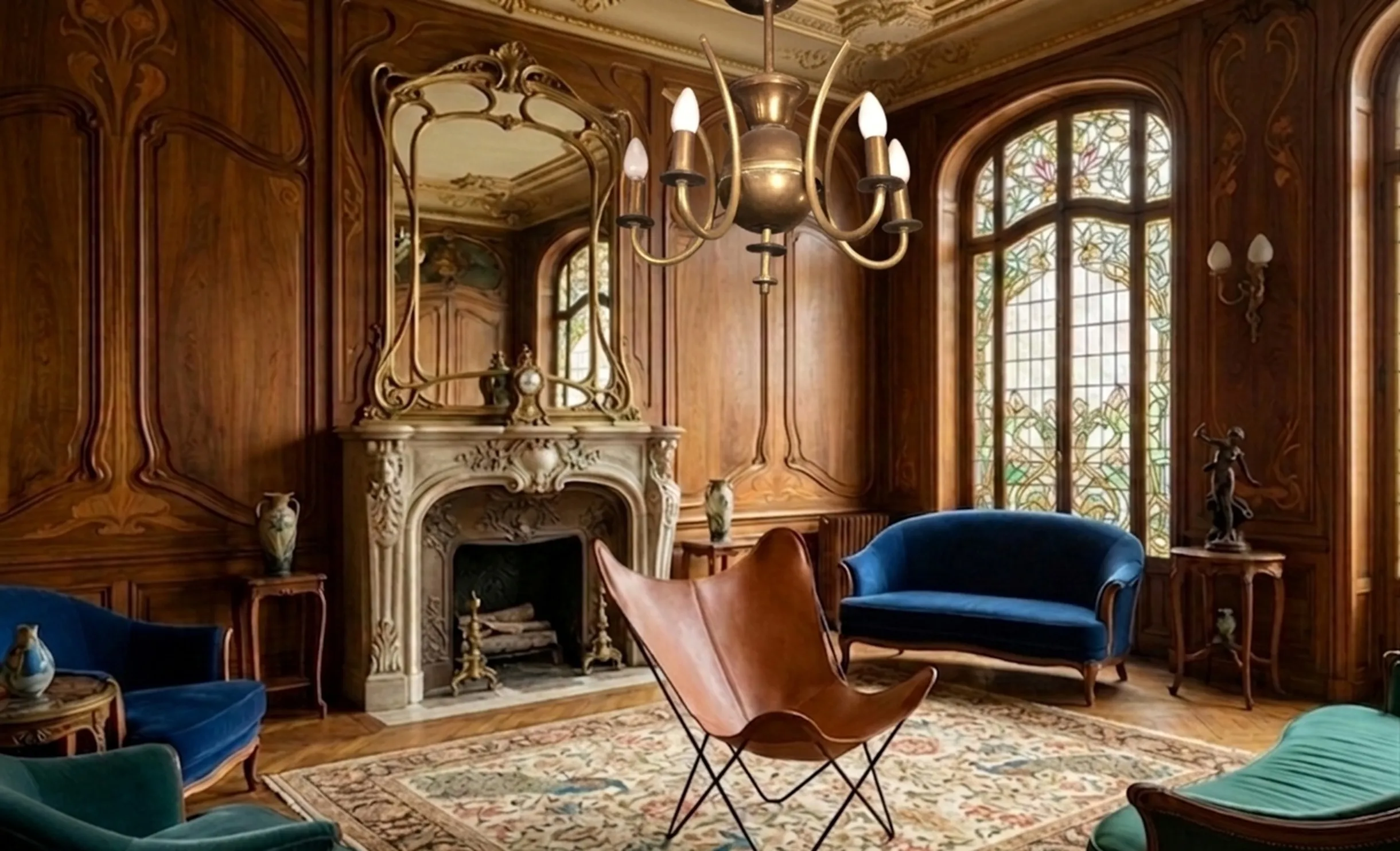 古老的吊灯在优雅的房间内具有五个灯光