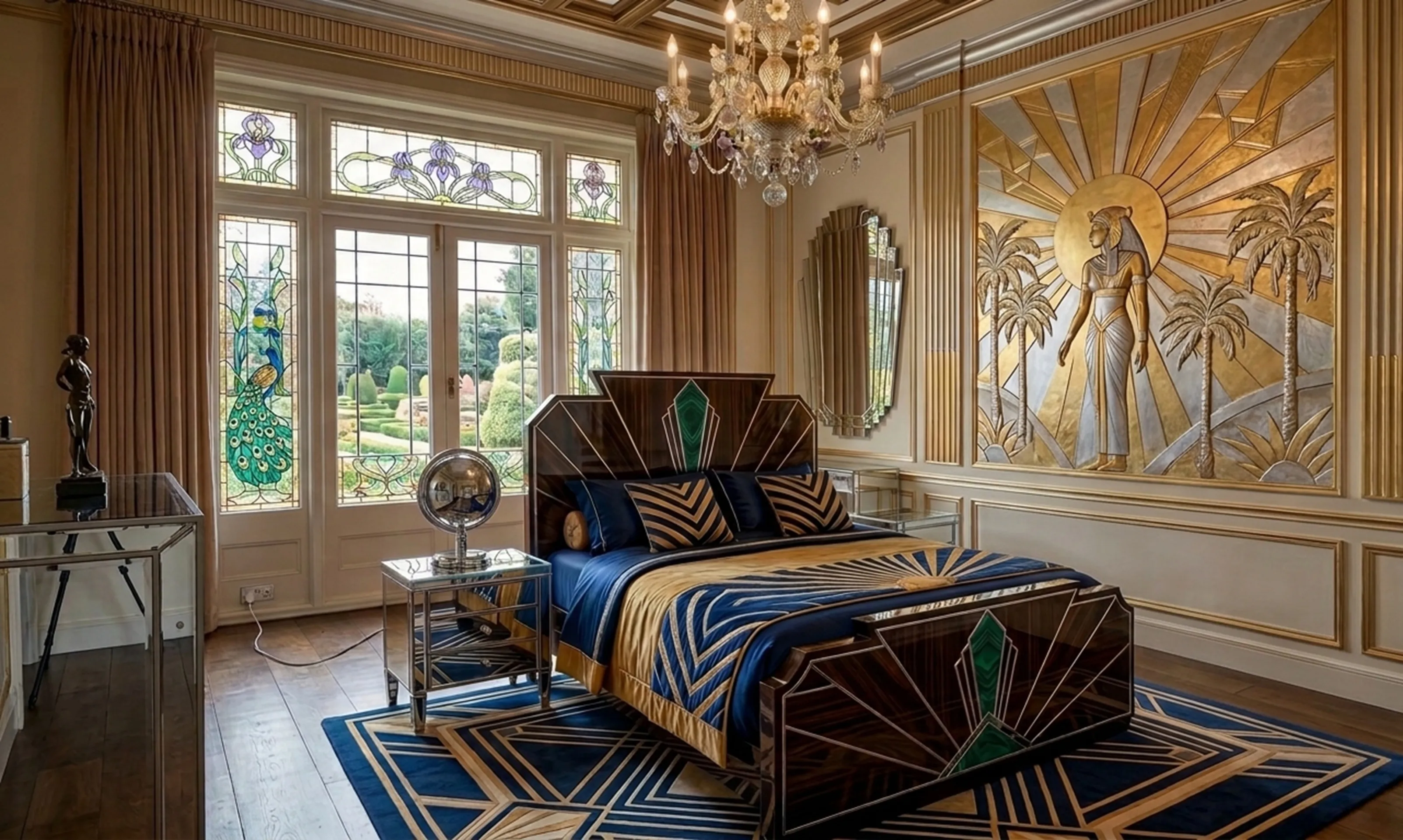 antique table lamp in an elegant room with artistic details, complemented by luxurious furnishings