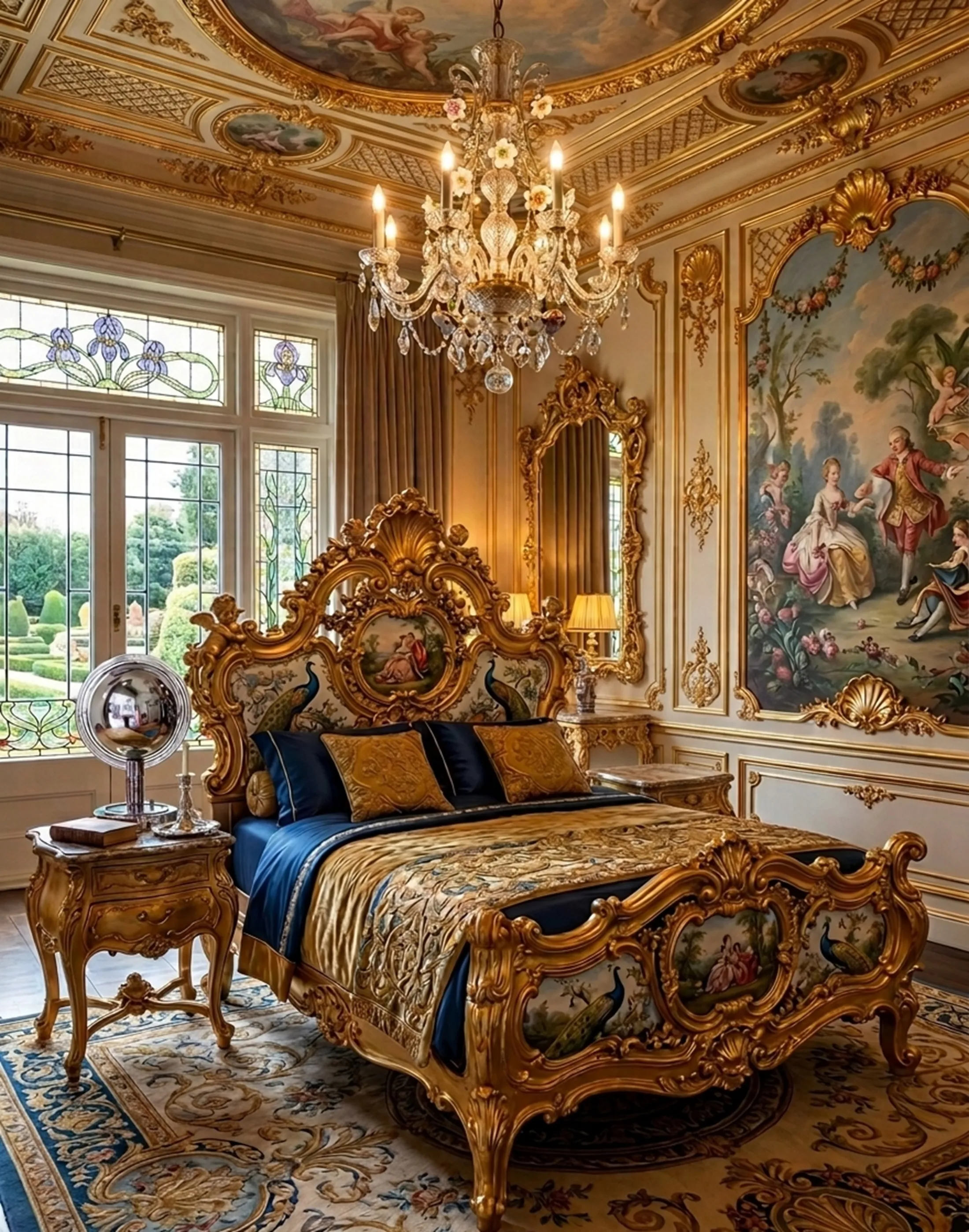 Lámpara de mesa antigua en un elegante dormitorio