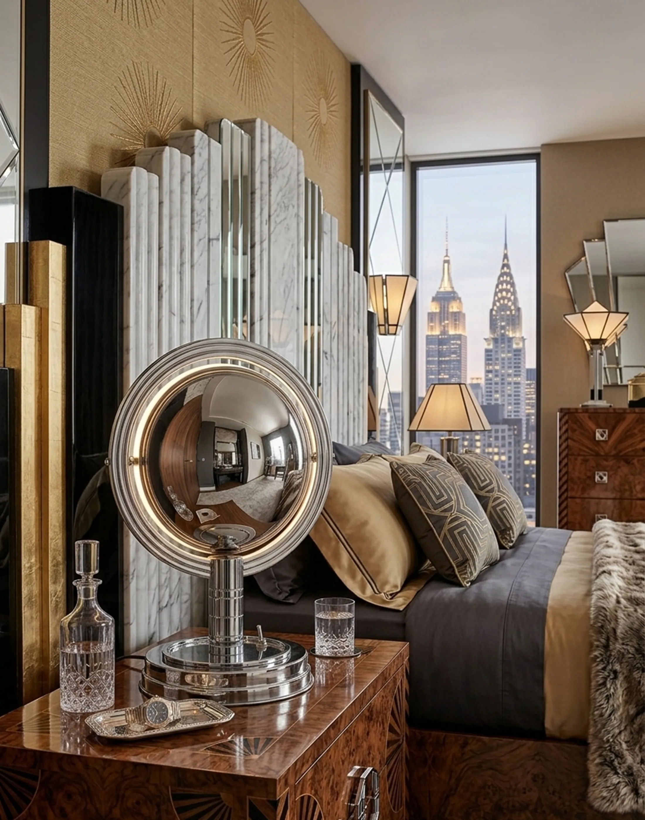 antique table lamp offering soft light with elegant details in a modern bedroom