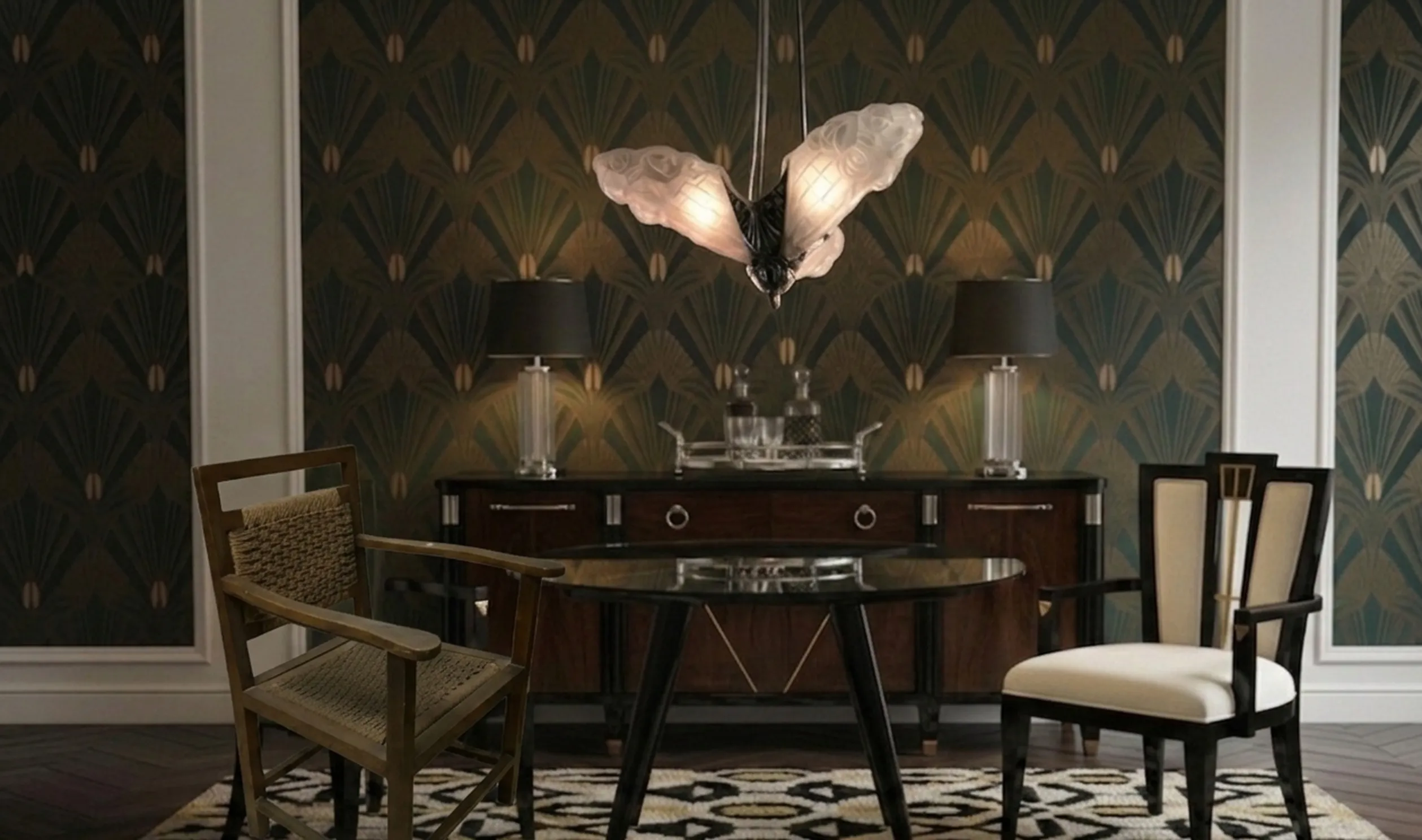 fauteuil antique avec rembourrage blanc et détails noirs, dans un environnement élégant