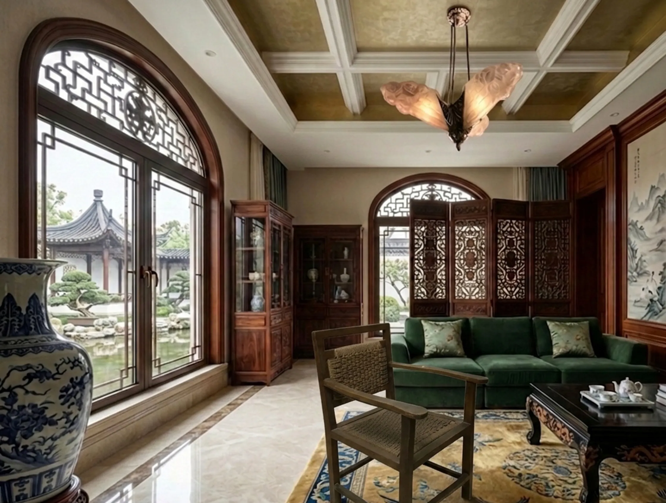 Antique armchair in a traditional living room with decor