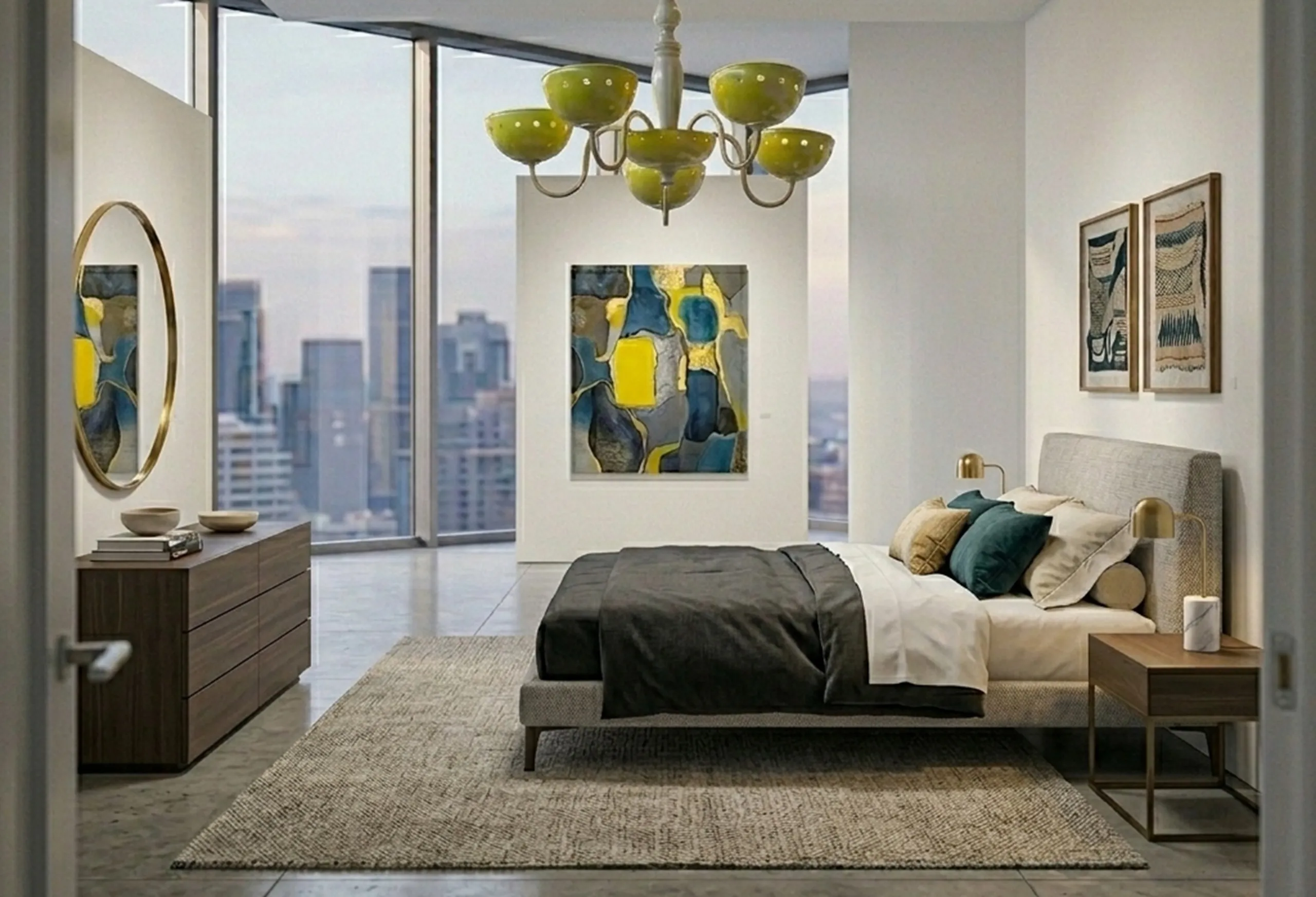 Lámpara de techo antigua con detalles coloridos en un ambiente moderno