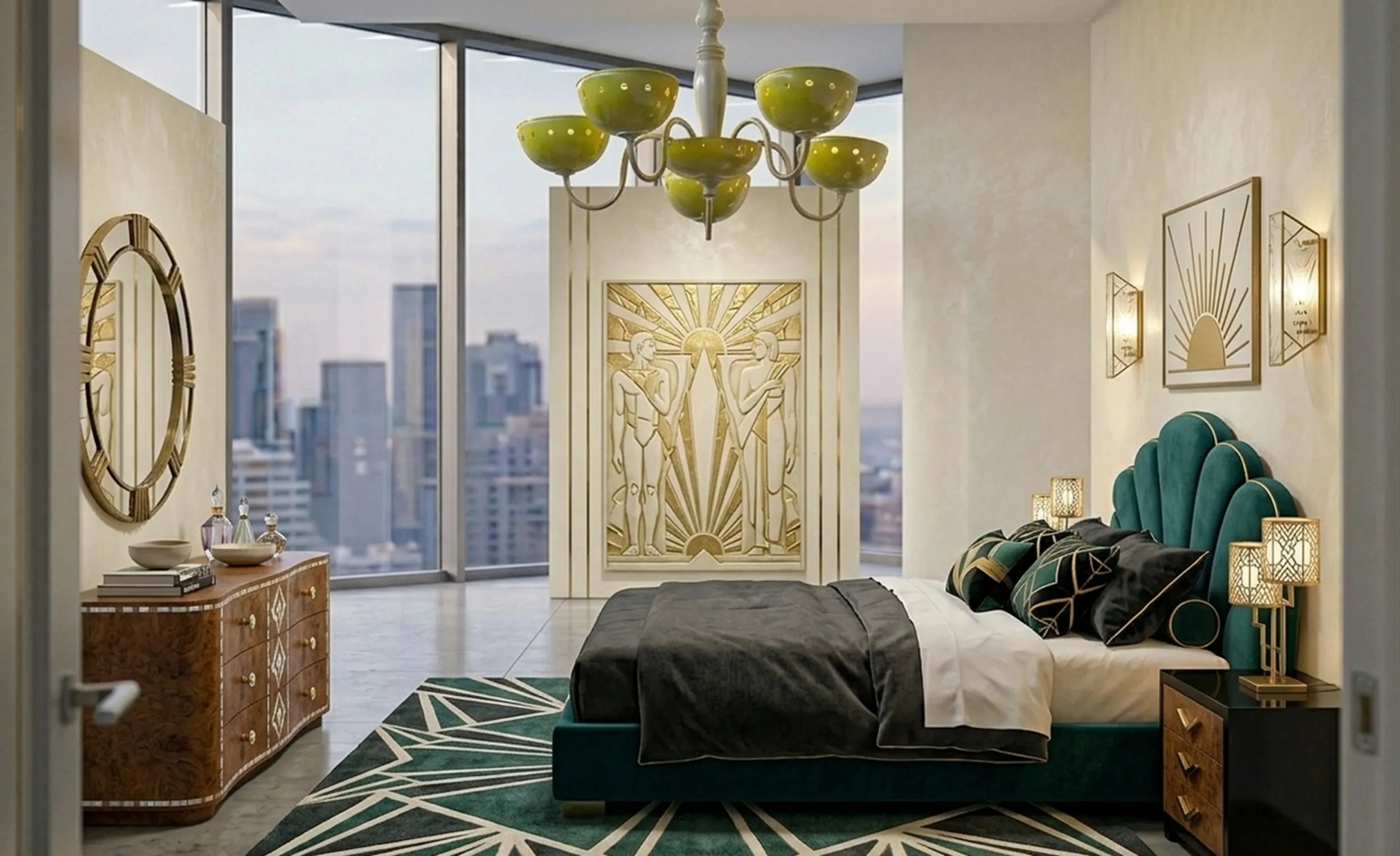 고풍스러운 교수형 램프, 다채로운 그릇이 달려 있습니다.