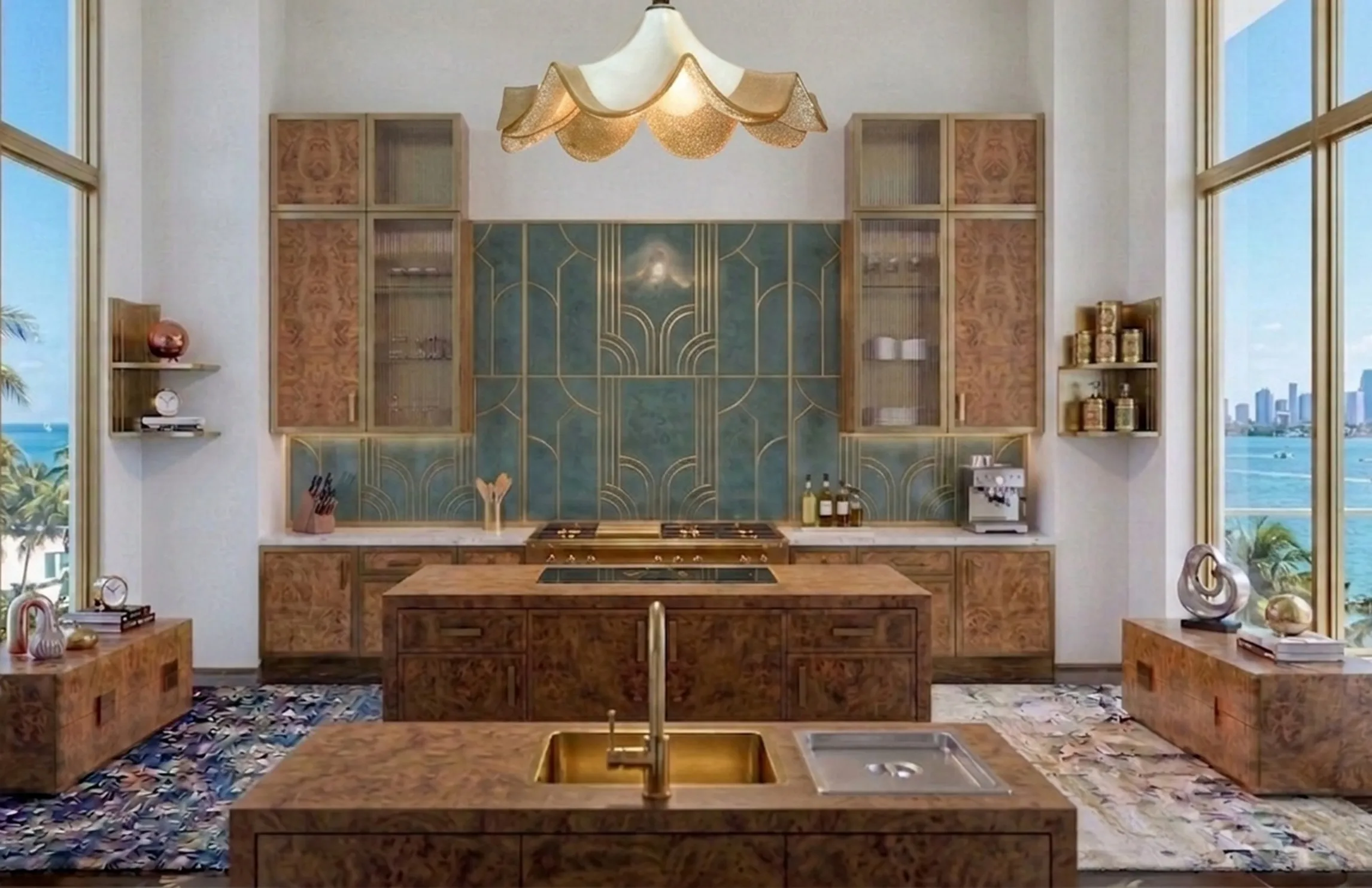 antique hanging lamp with decorative shape in the kitchen