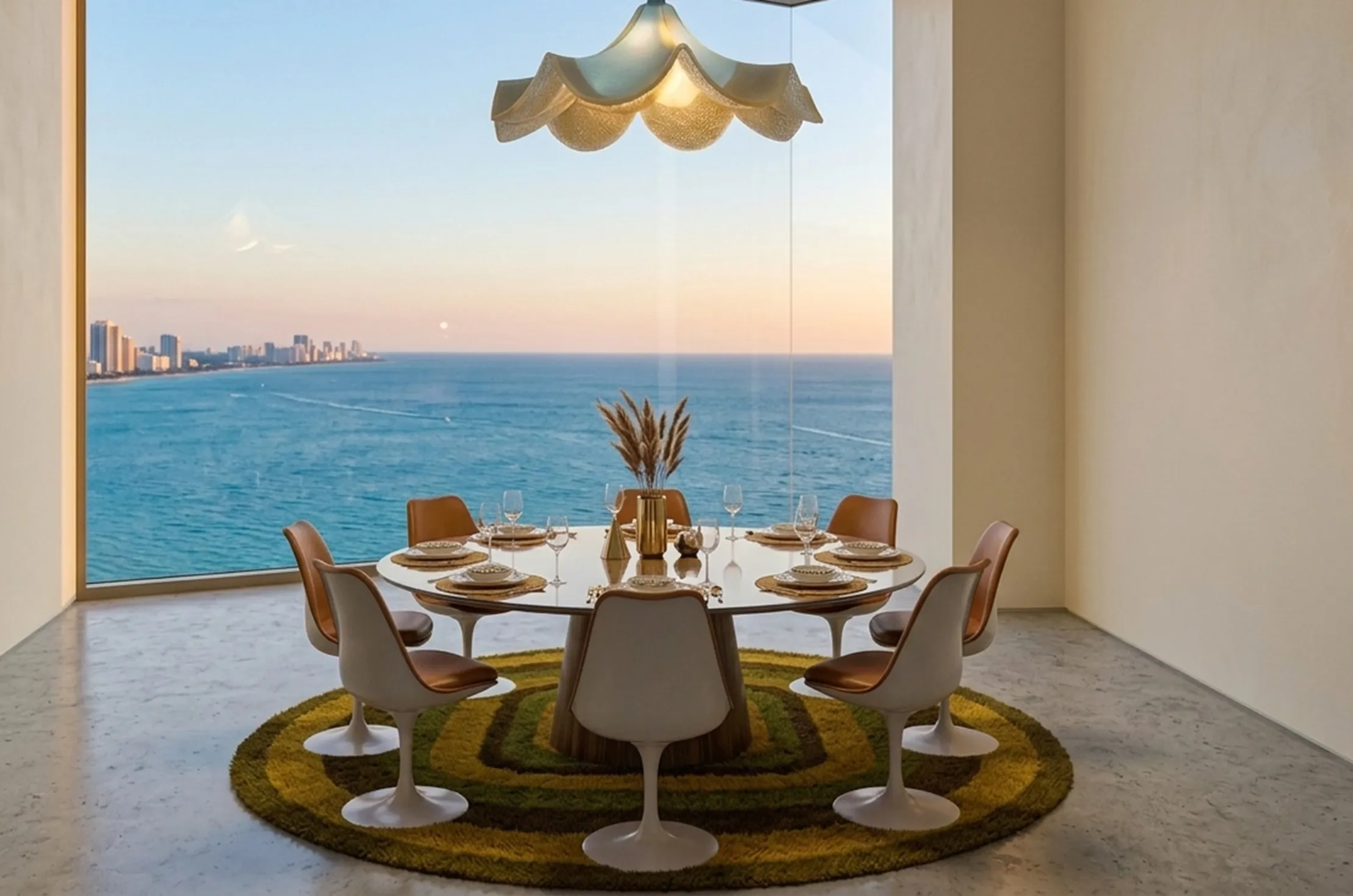 antique hanging lamp with elegant design and sea view