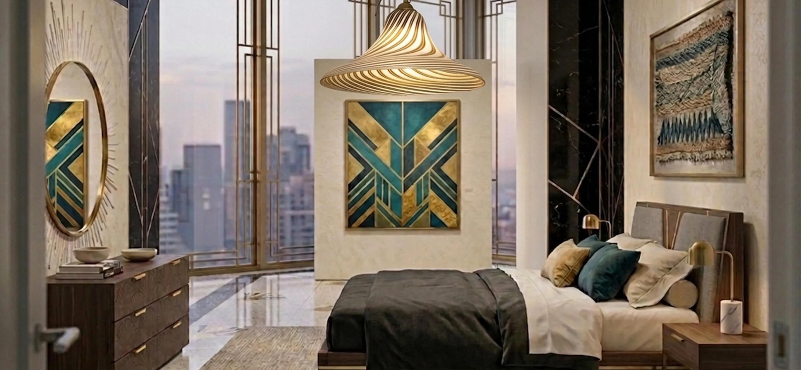 lampada a sospensione antica di paolo venini con design unico in un ambiente moderno