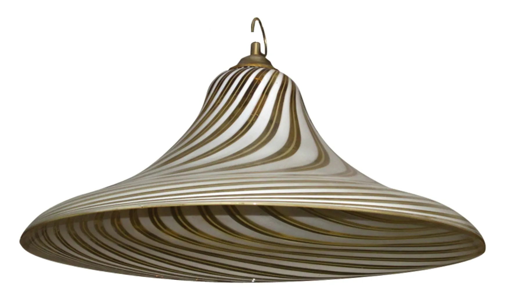 lampada a sospensione antica paolo venini con eleganti strisce bianche e dorate