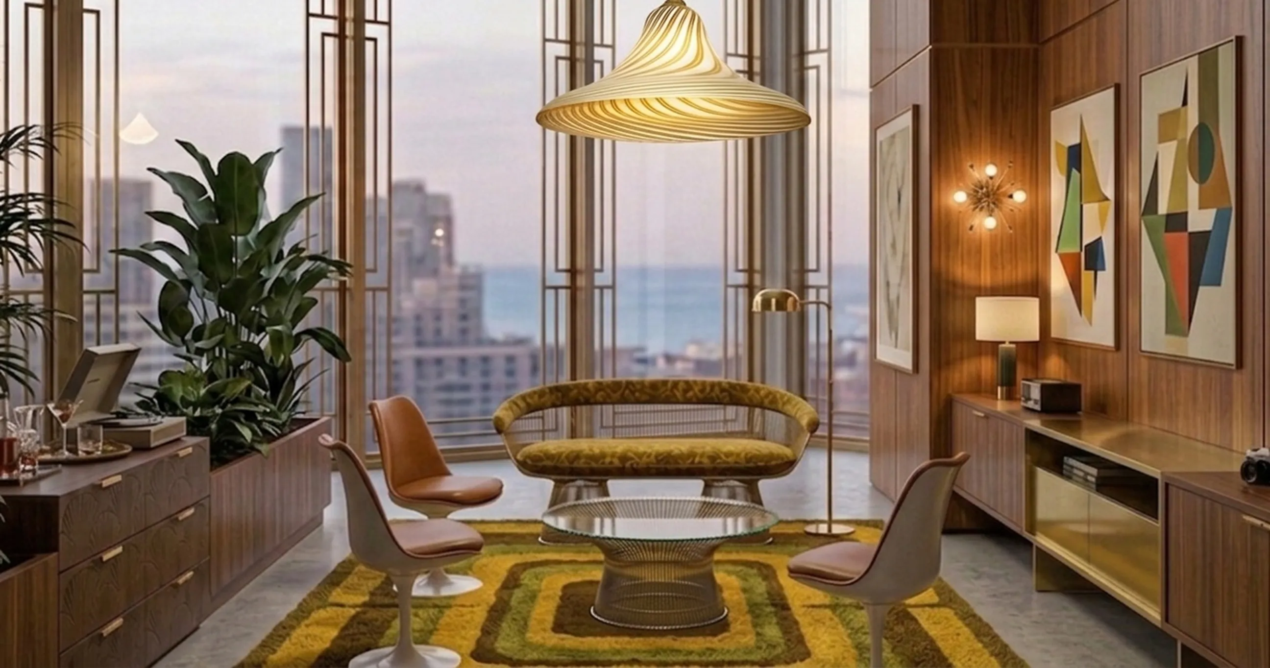 antique hanging lamp in a modern setting