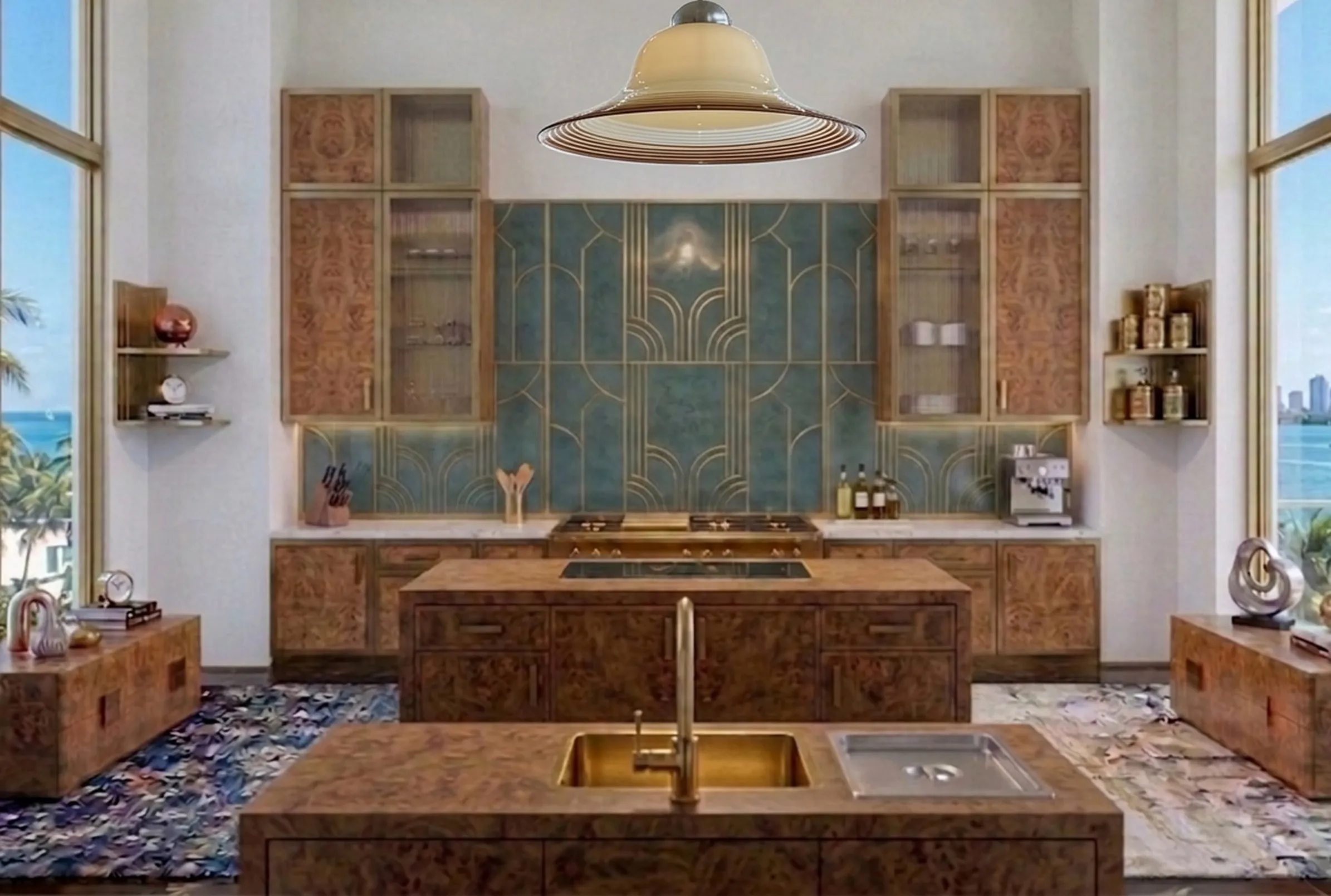 lustre ancien dans un environnement de cuisine moderne