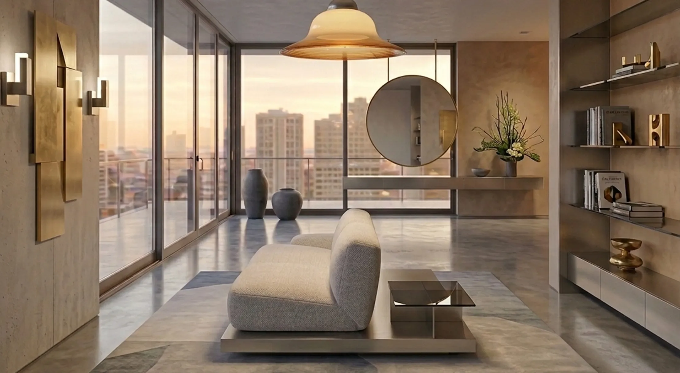 antique hanging lamp in a modern living room