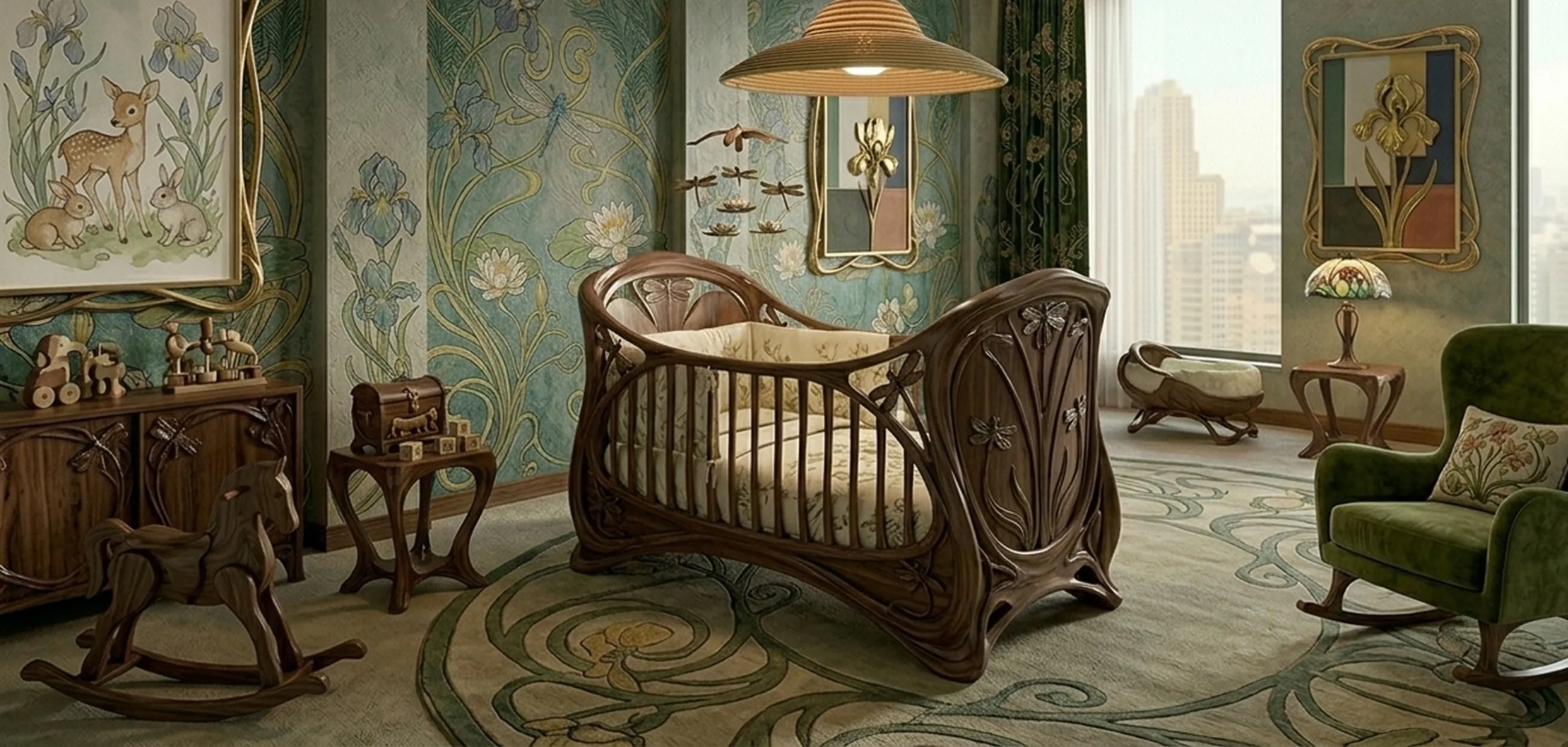 lampara de techo antigua con diseño estilizado en habitación infantil