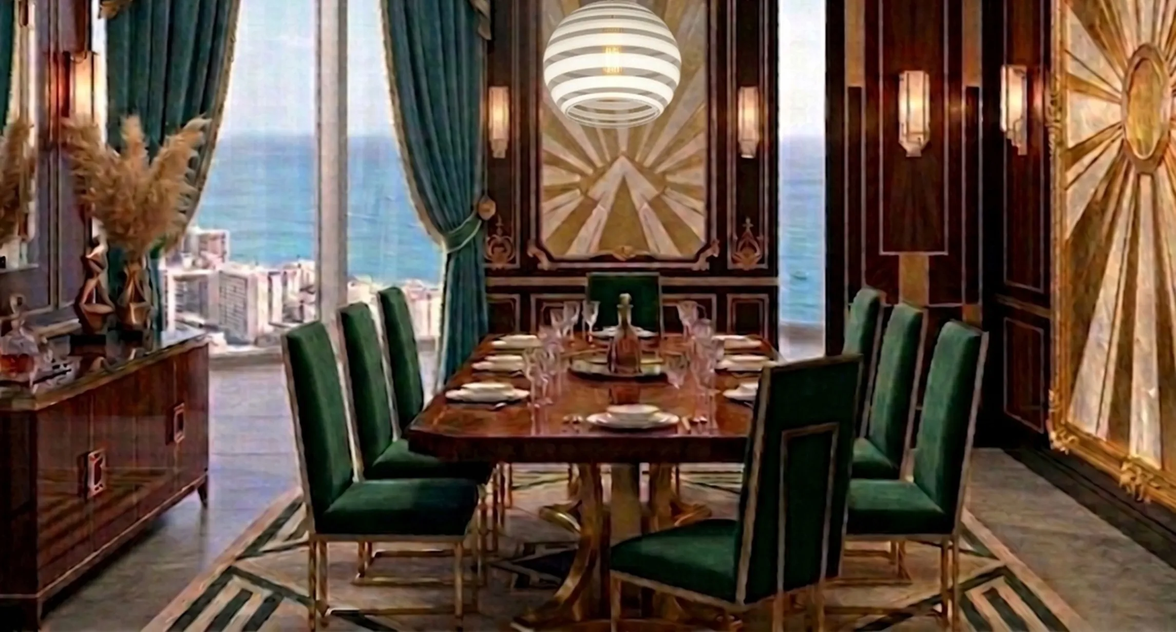 Lâmpada de teto antiga paolo venini em sala elegante com vista