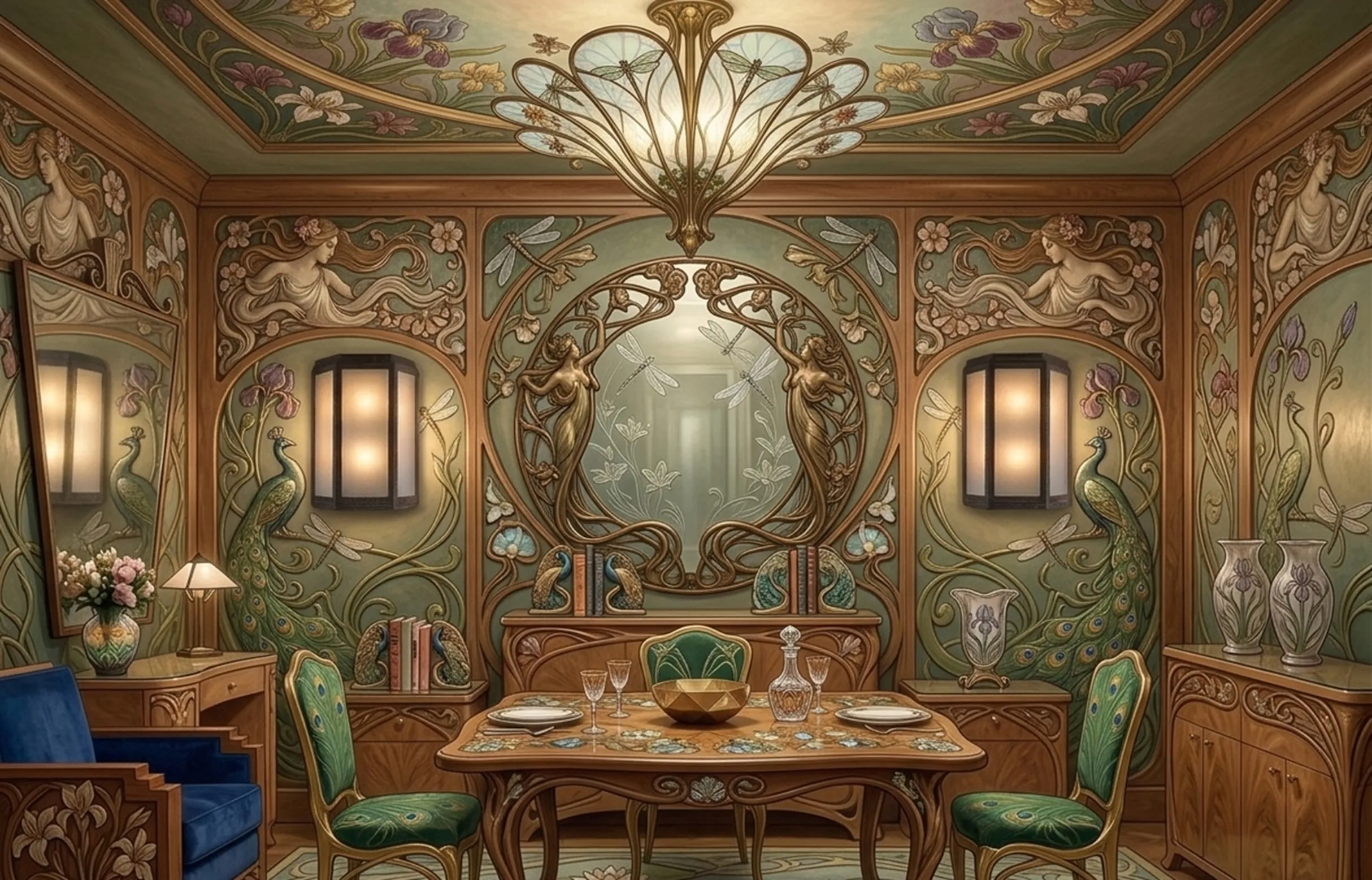 Par de apliques antiguos en ambiente decorativo, con detalles intrincados y coloridos.