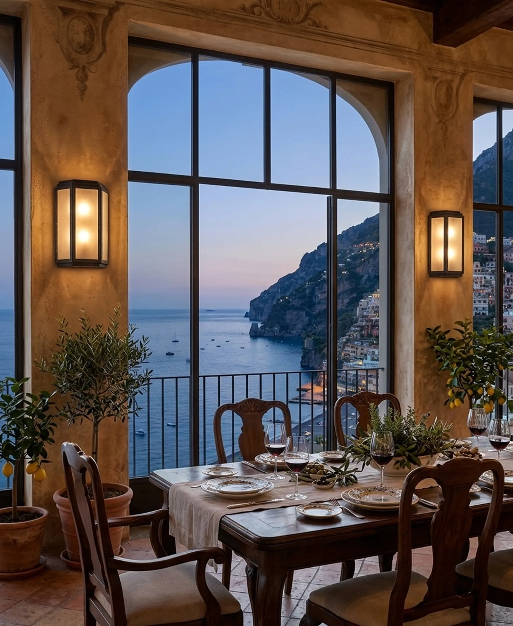 Applicazioni antiche illuminano una stanza con vista mare.