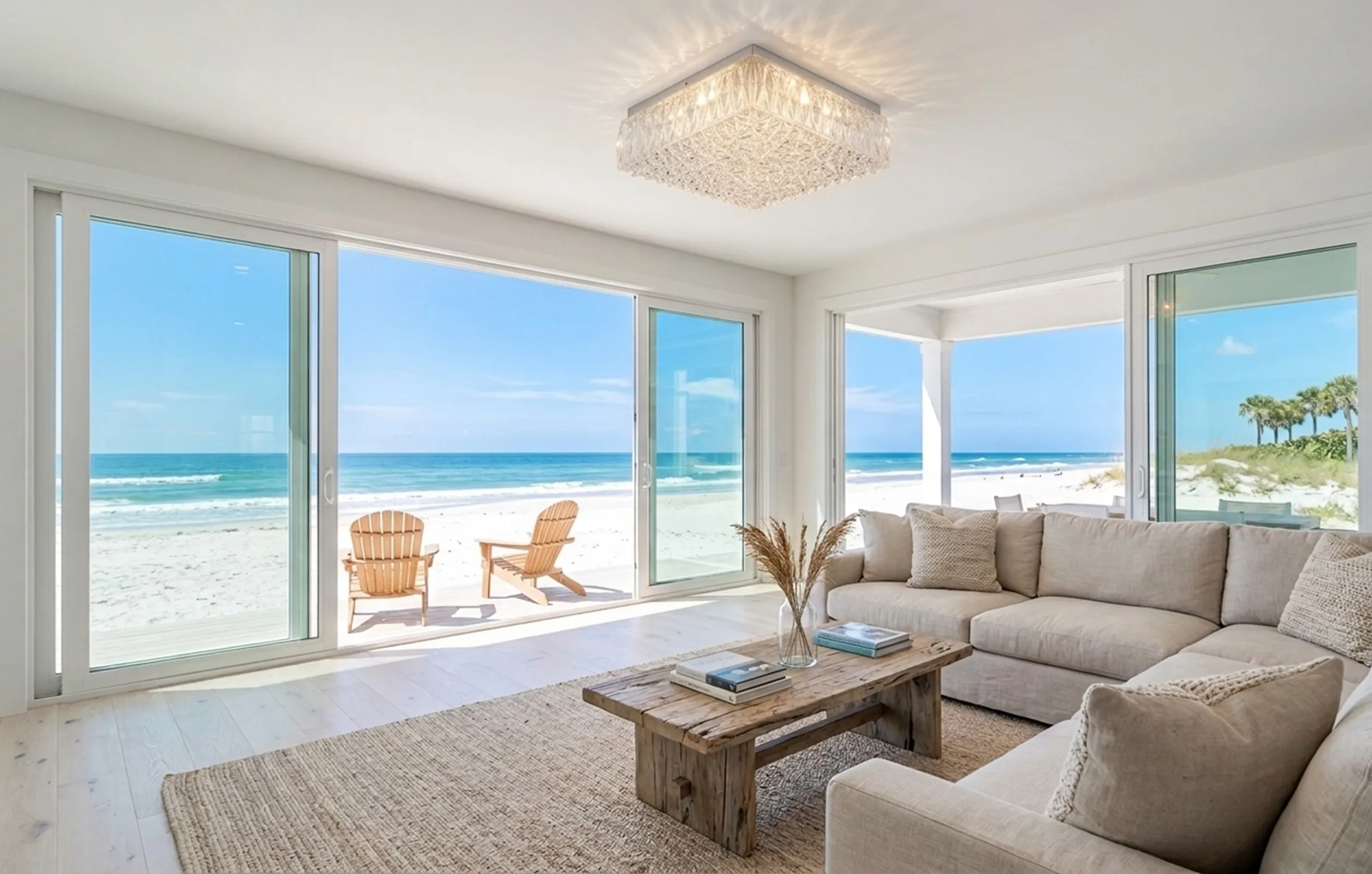 plafón antiguo en una habitación luminosa con vistas al mar