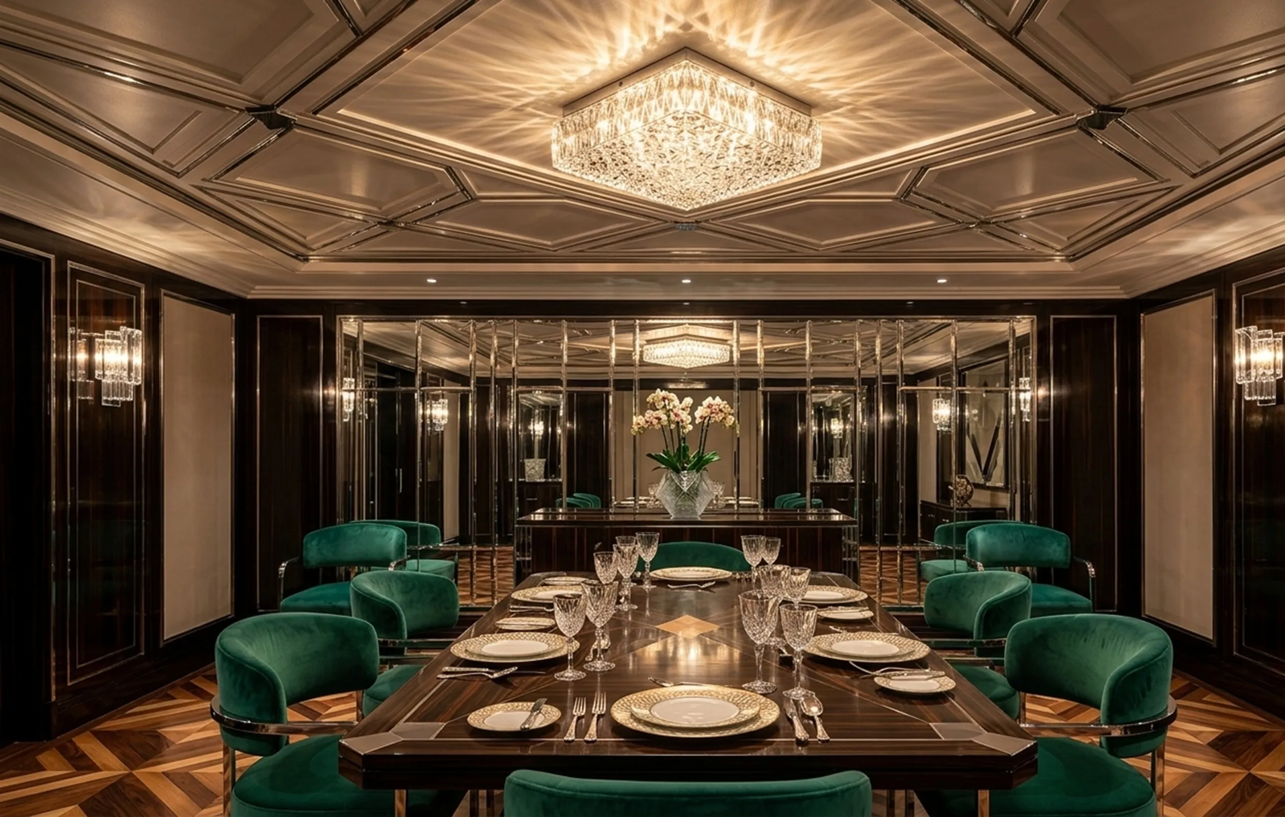 plafoniera antica decorativa che illumina la sala da pranzo elegante