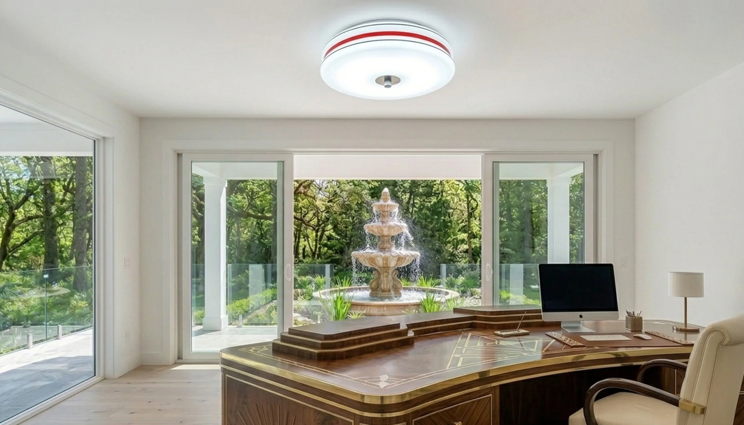 plafonnier ancien dans un bureau moderne