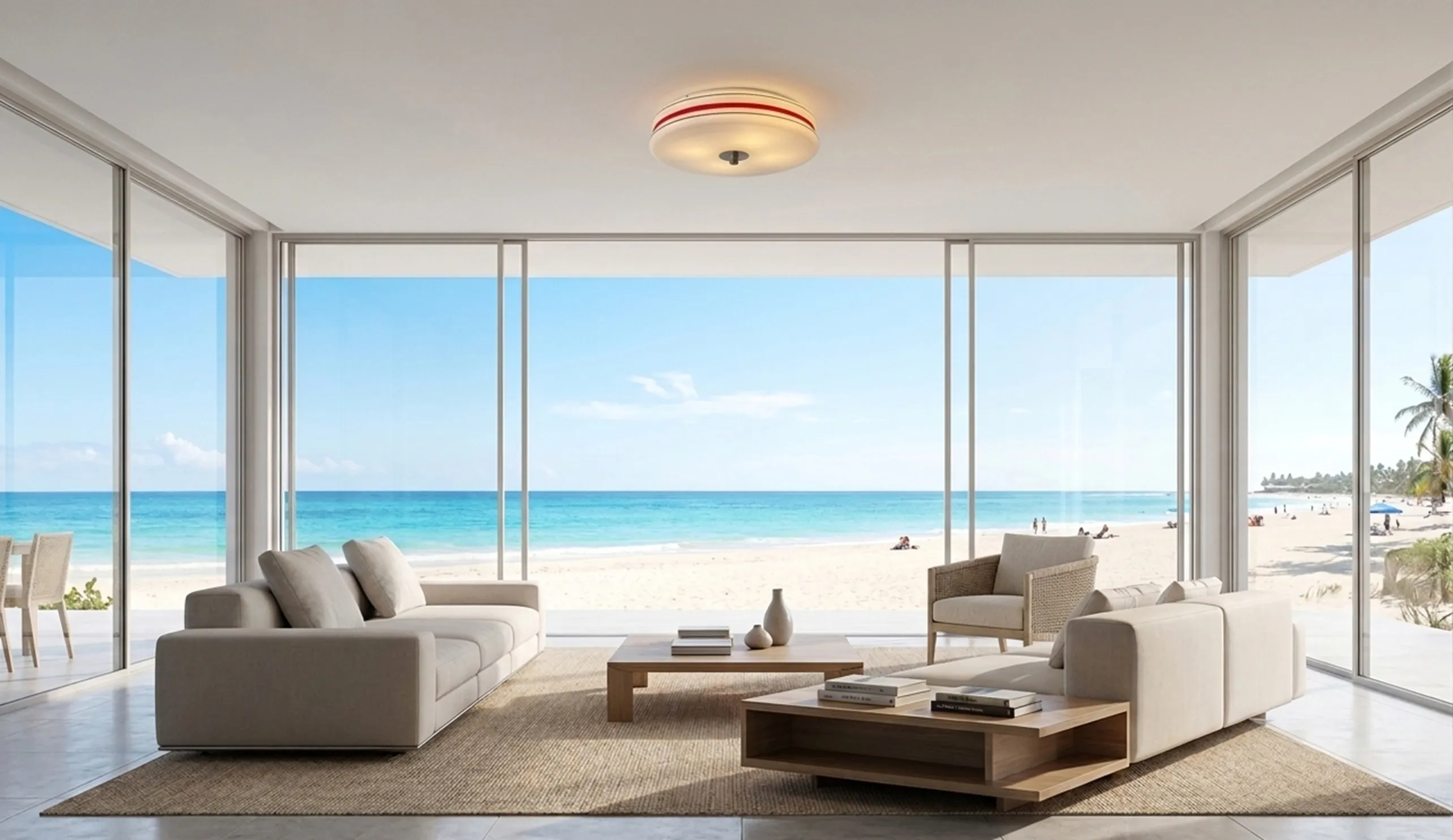 antique ceiling light in a bright beachside setting