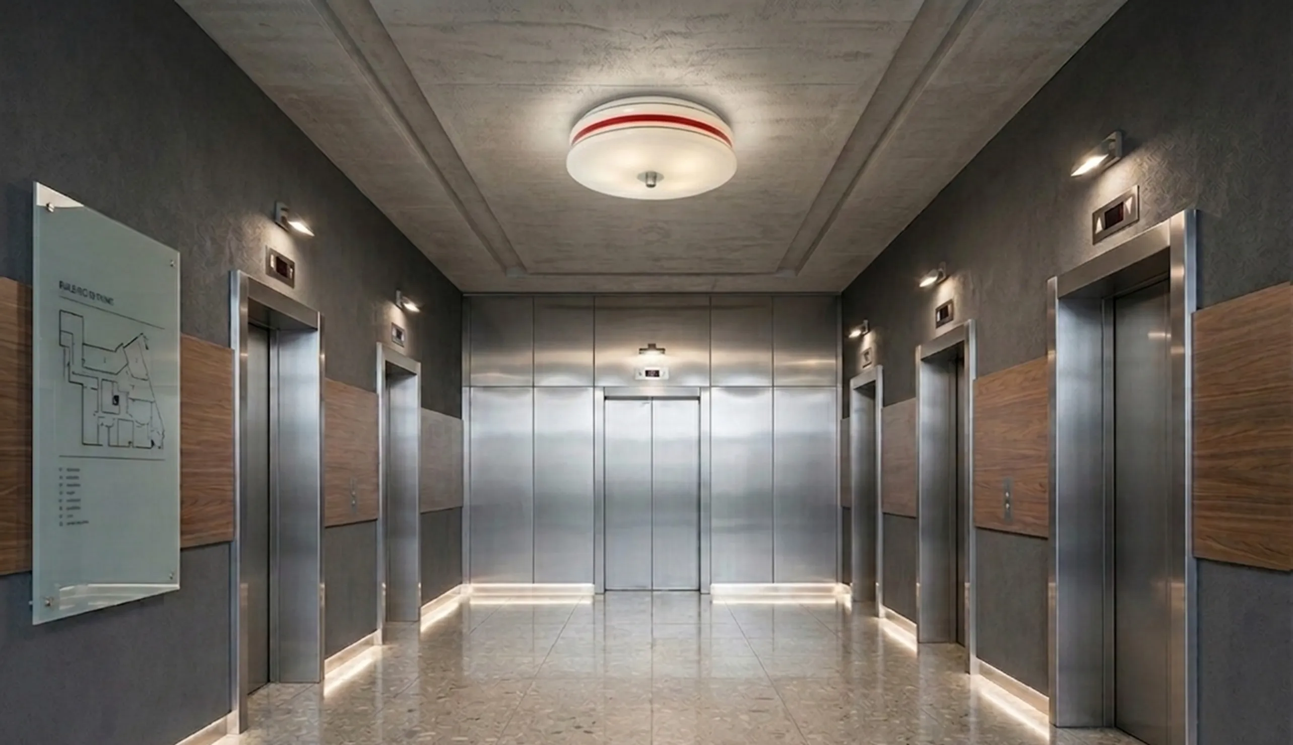 antique ceiling light in a modern hallway with lights