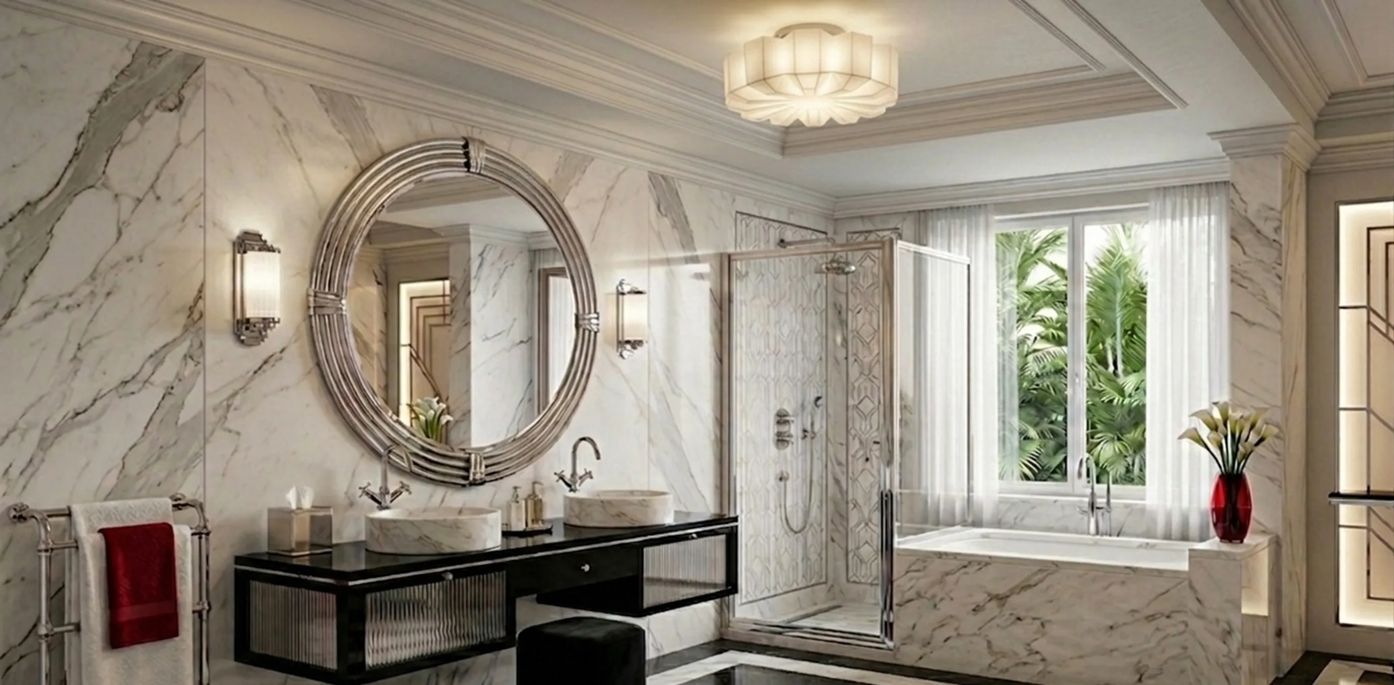 plafonnier ancien brillant dans une salle de bain élégante