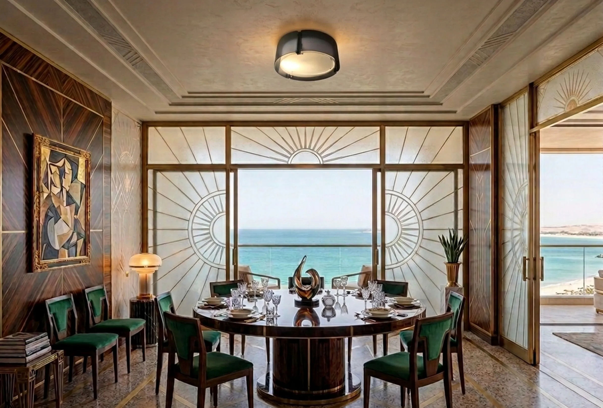 plafonnier ancien dans une pièce avec vue sur la mer