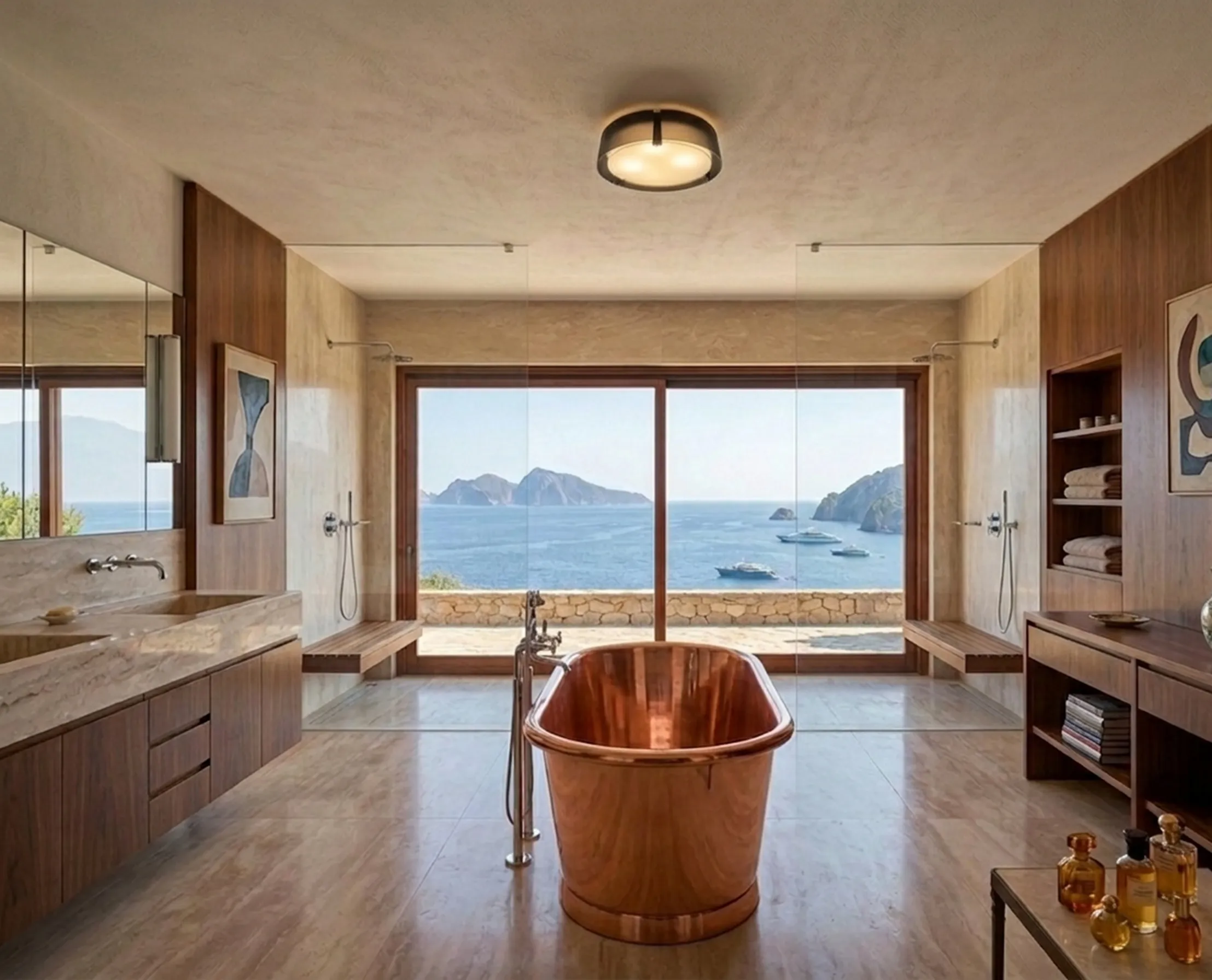 plafón antiguo en un baño con vistas al mar