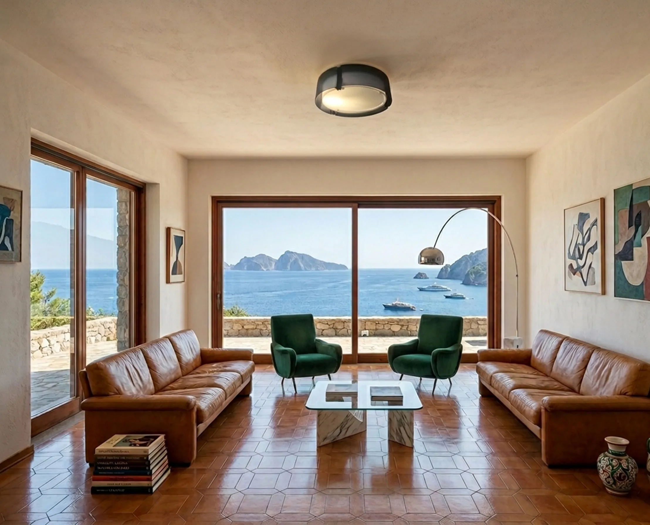 antique ceiling light in a bright and cozy atmosphere with ocean view