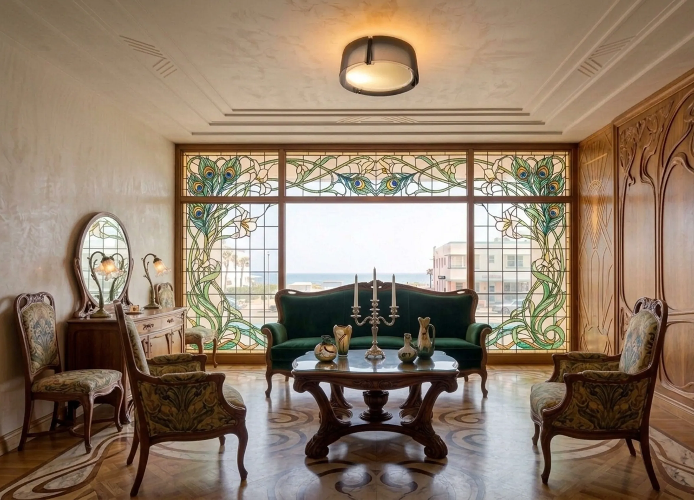 plafoniera antica che illumina un elegante soggiorno