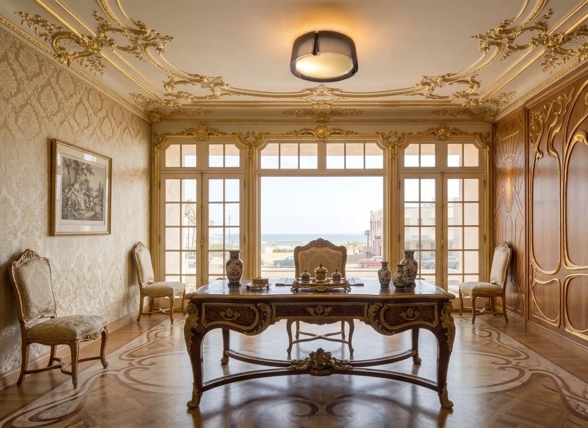 antique ceiling light in an elegant, sunlit room
