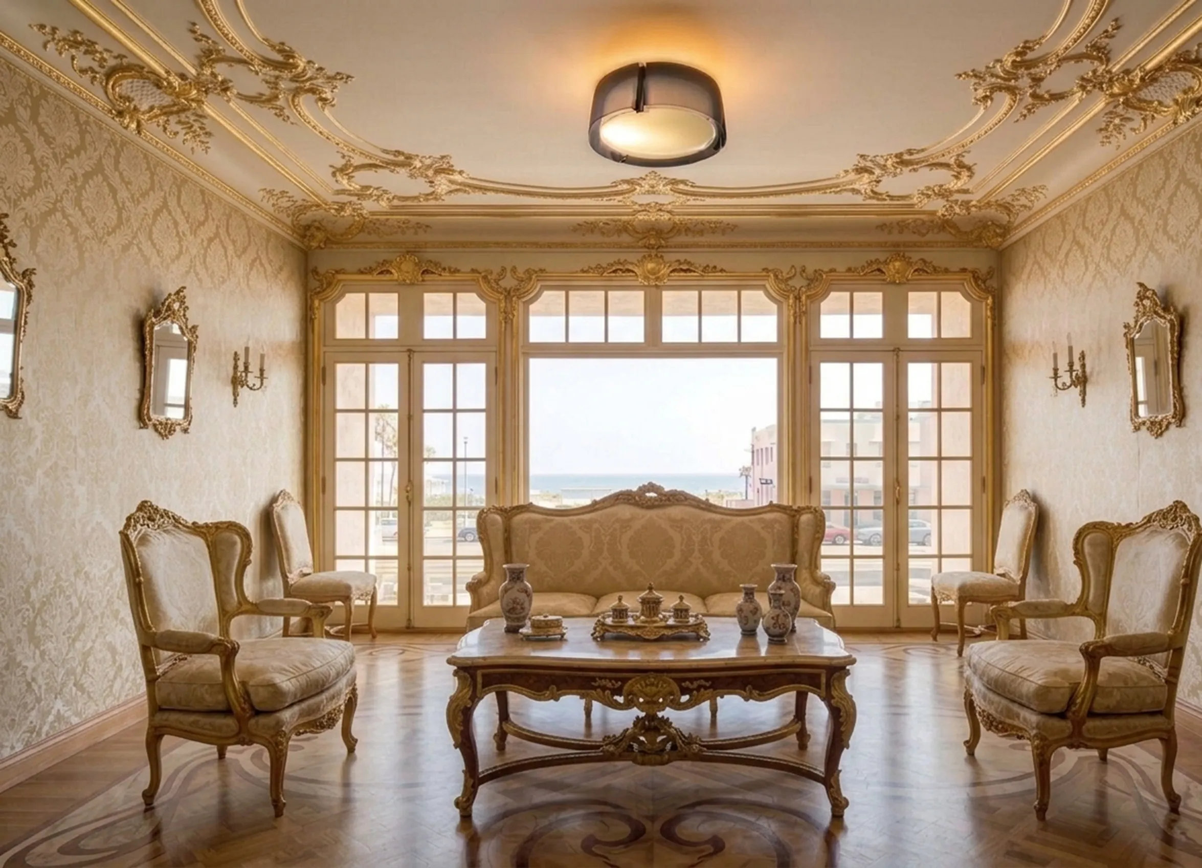 luz de teto antiga em quarto elegante, decoração luxuosa