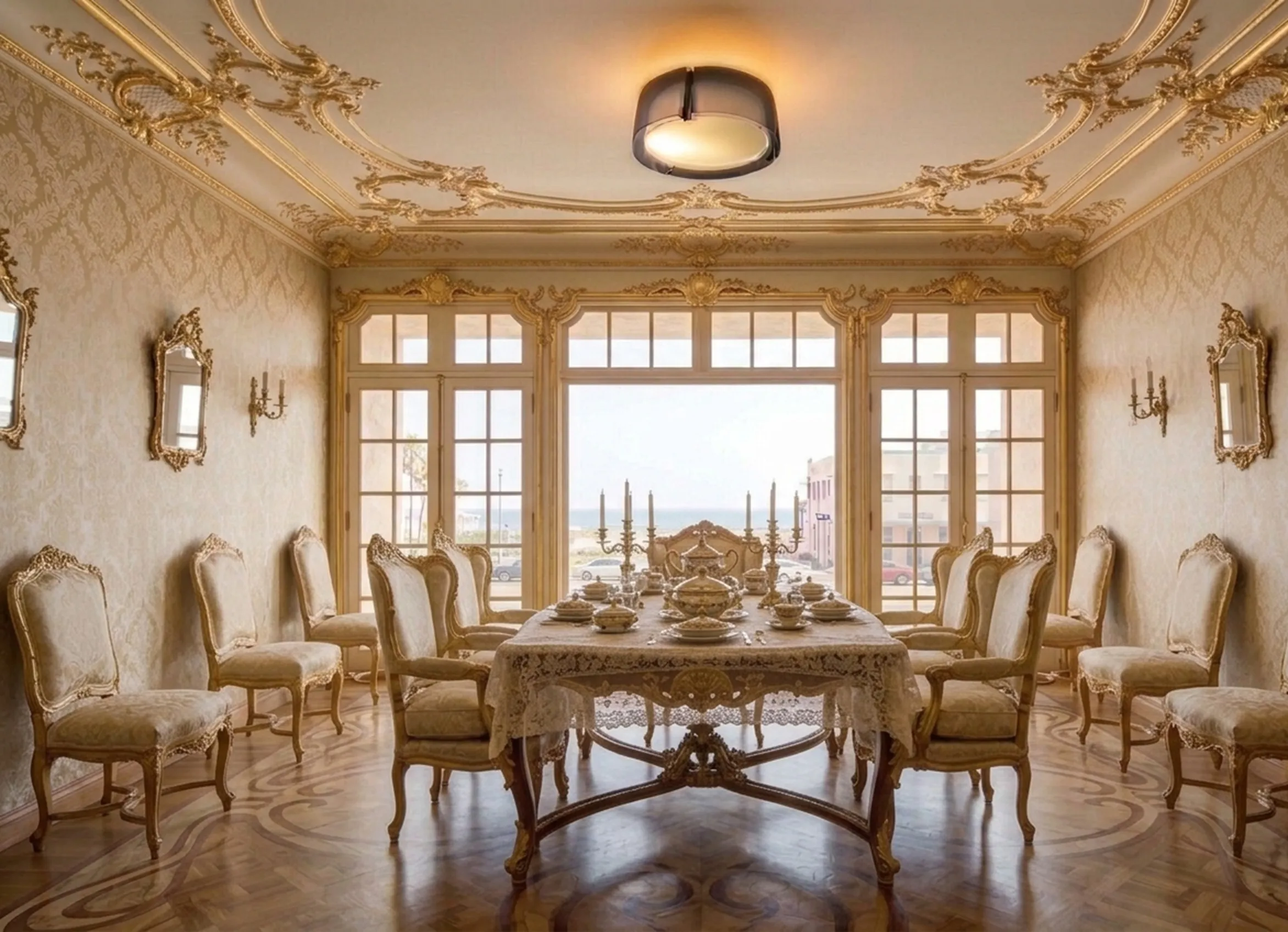 antique ceiling light in room with soft lighting and classic decor