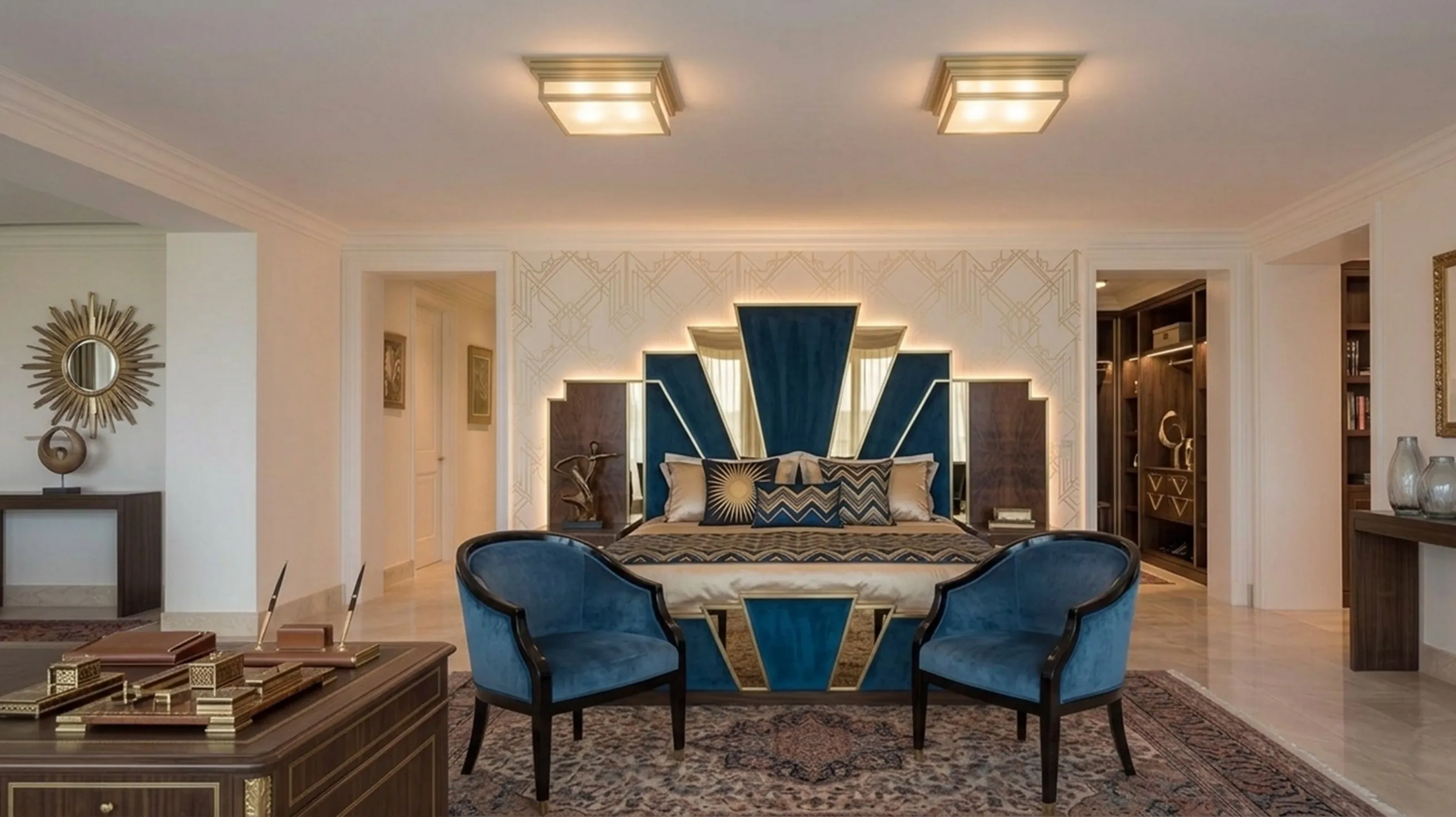 Iluminação com duas luzes de teto antigas em um quarto moderno