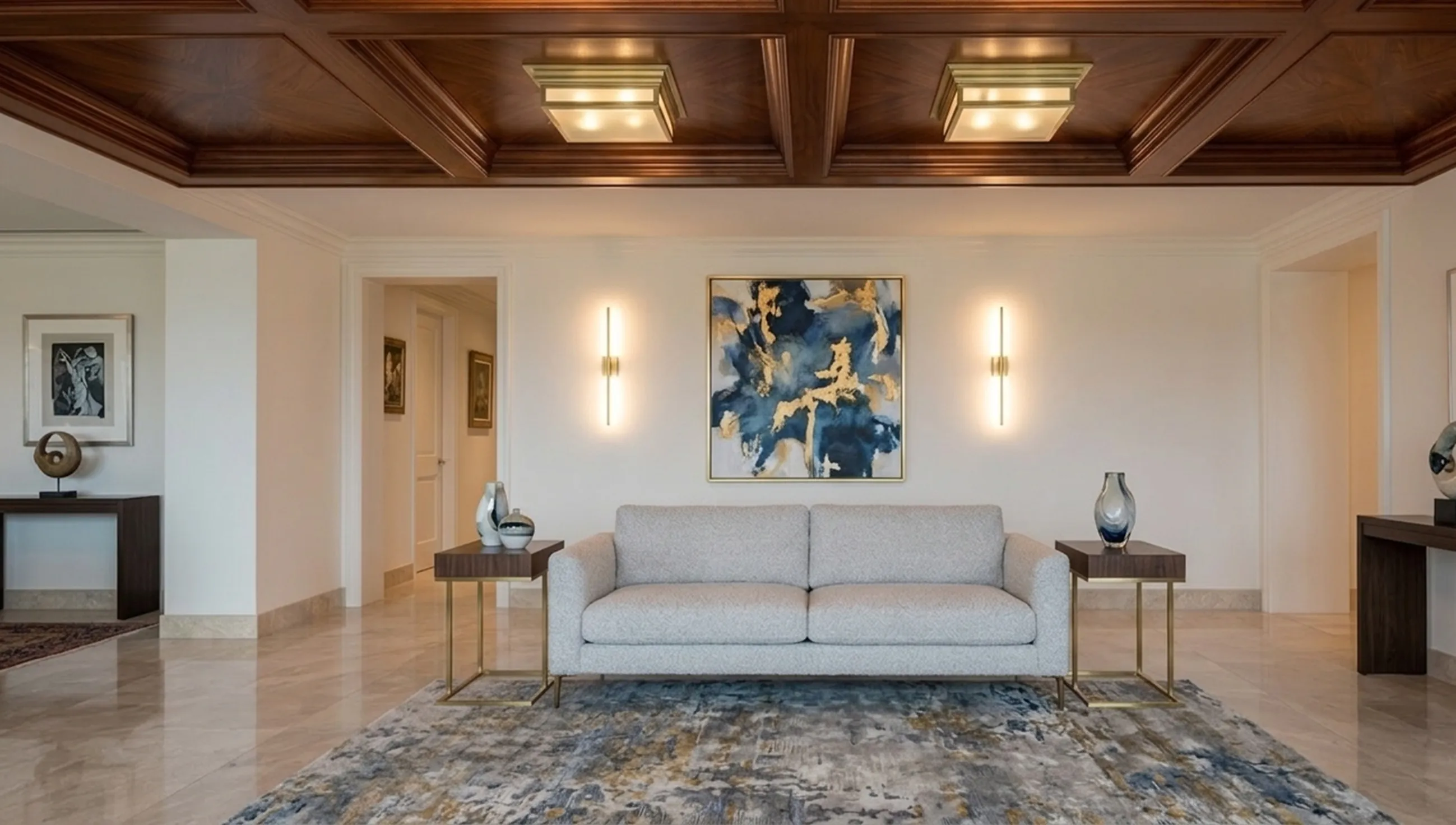 2つの古いシーリングライトが現代の部屋を照らします