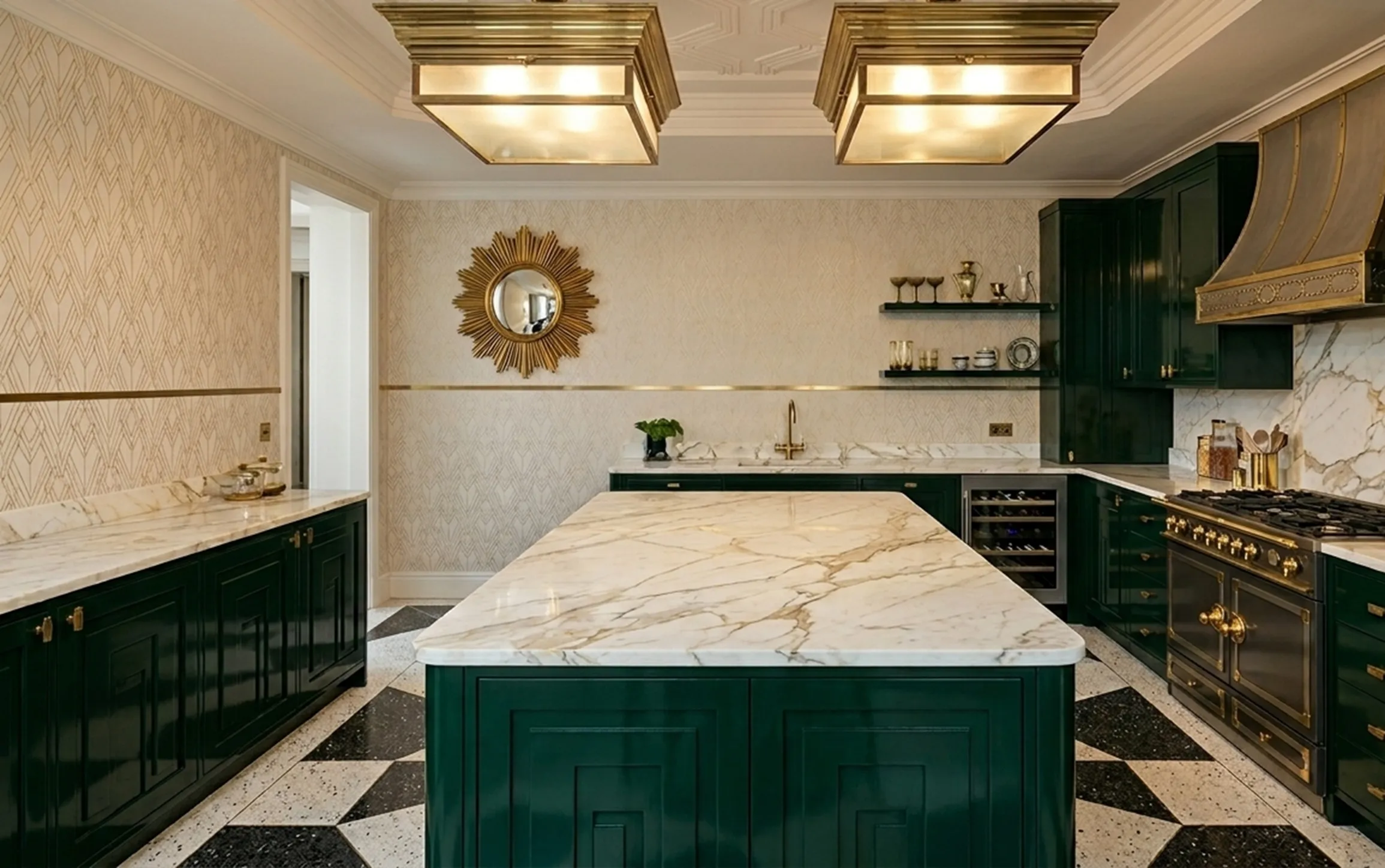 antique ceiling lights in an elegant kitchen