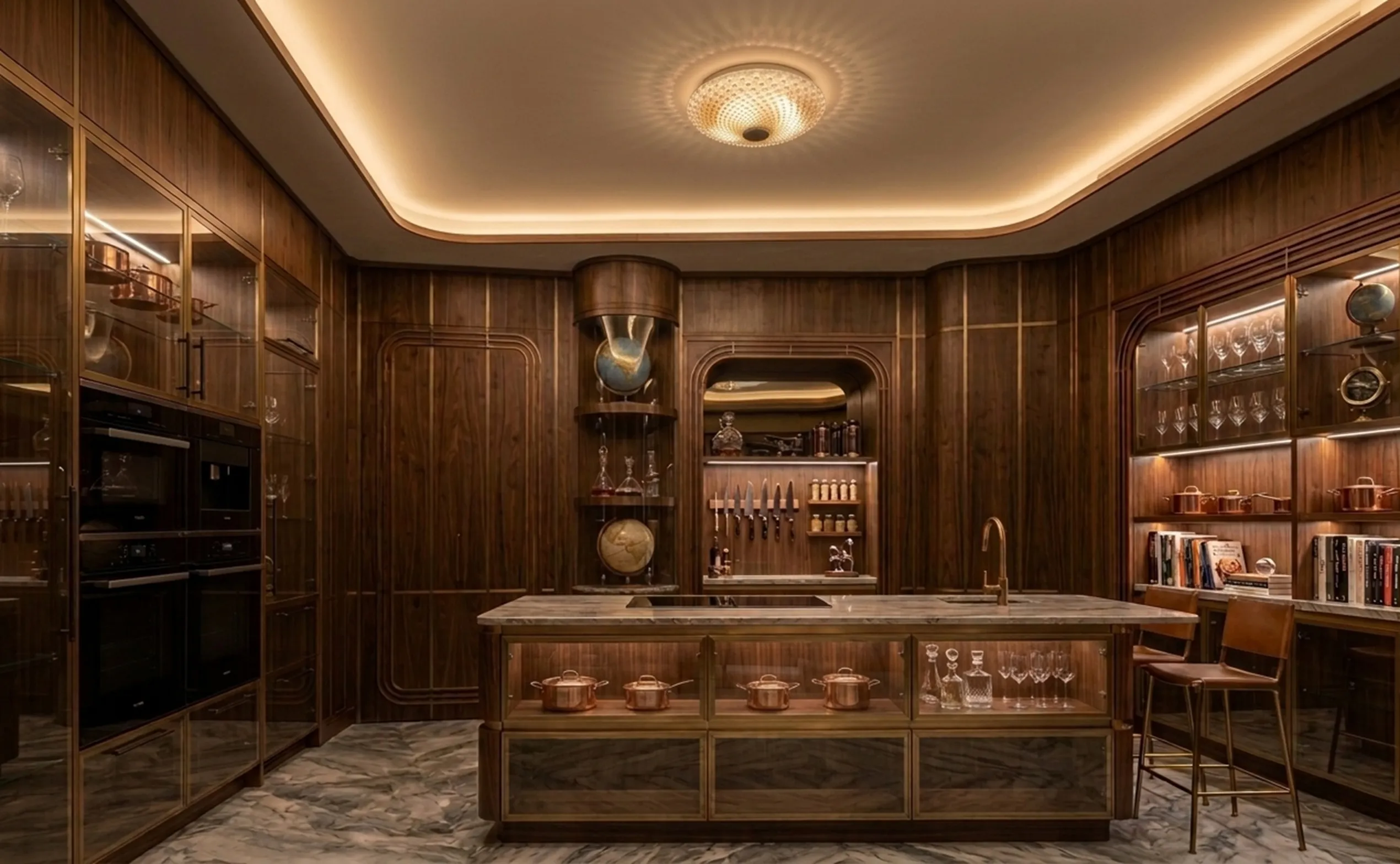 antique ceiling light in a stylish kitchen setting
