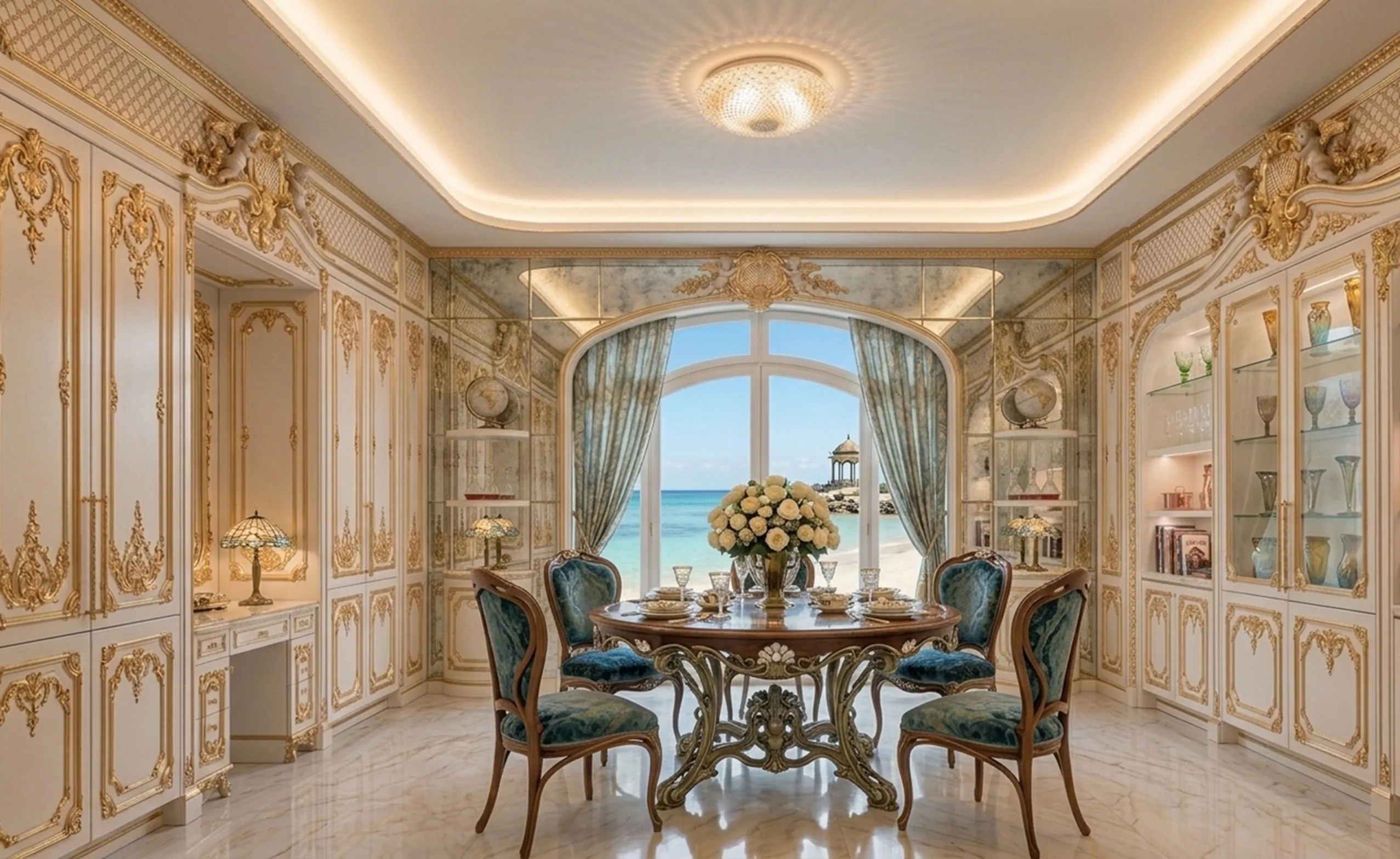 antique ceiling light with elegant details on the ceiling