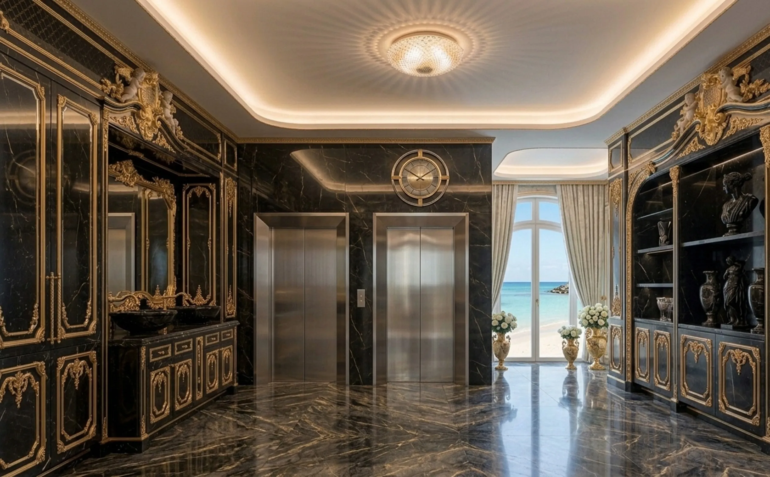 decorative antique ceiling light in a luxurious lobby