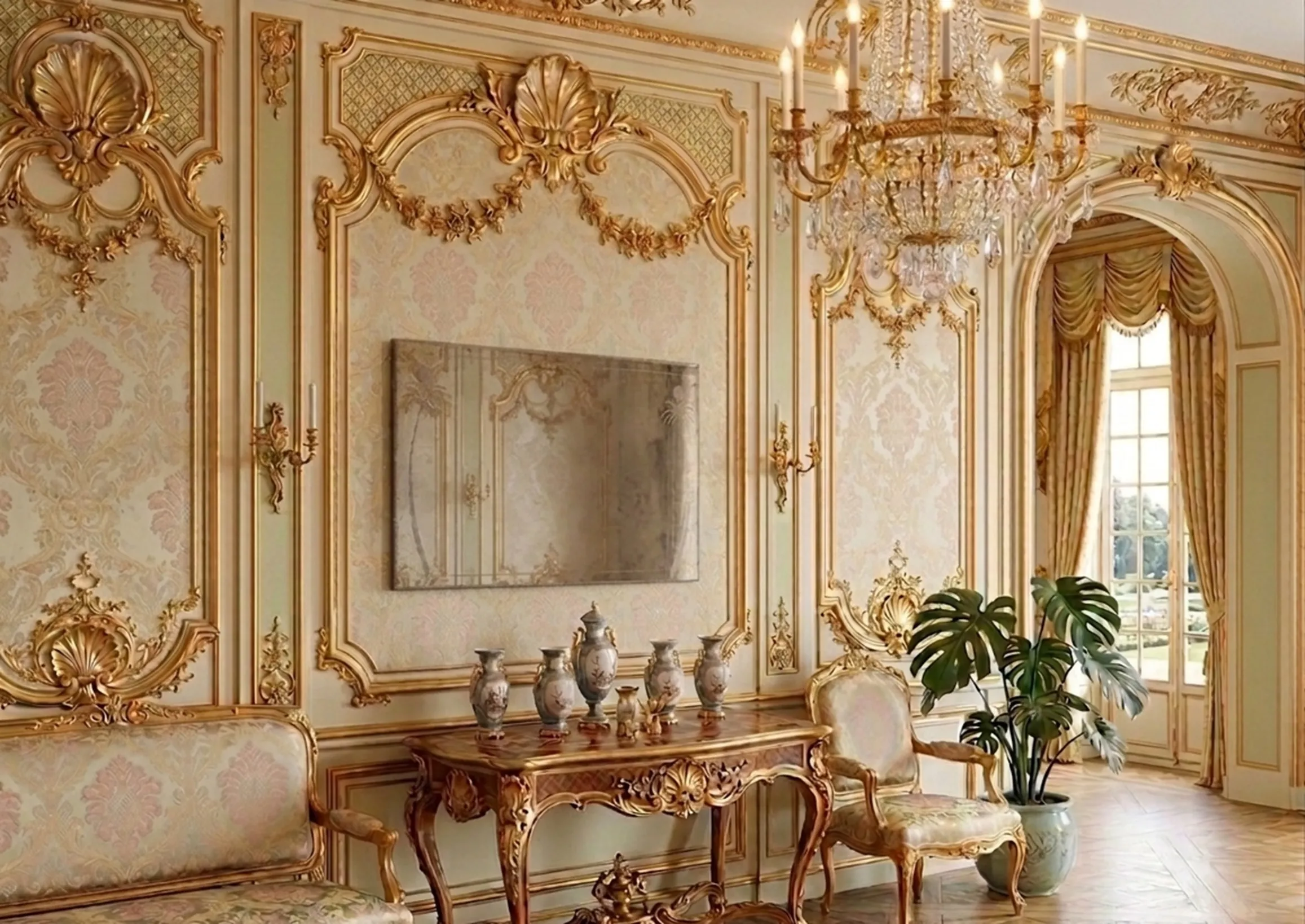 espelho antigo decorativo em uma parede elegante com ornamentos