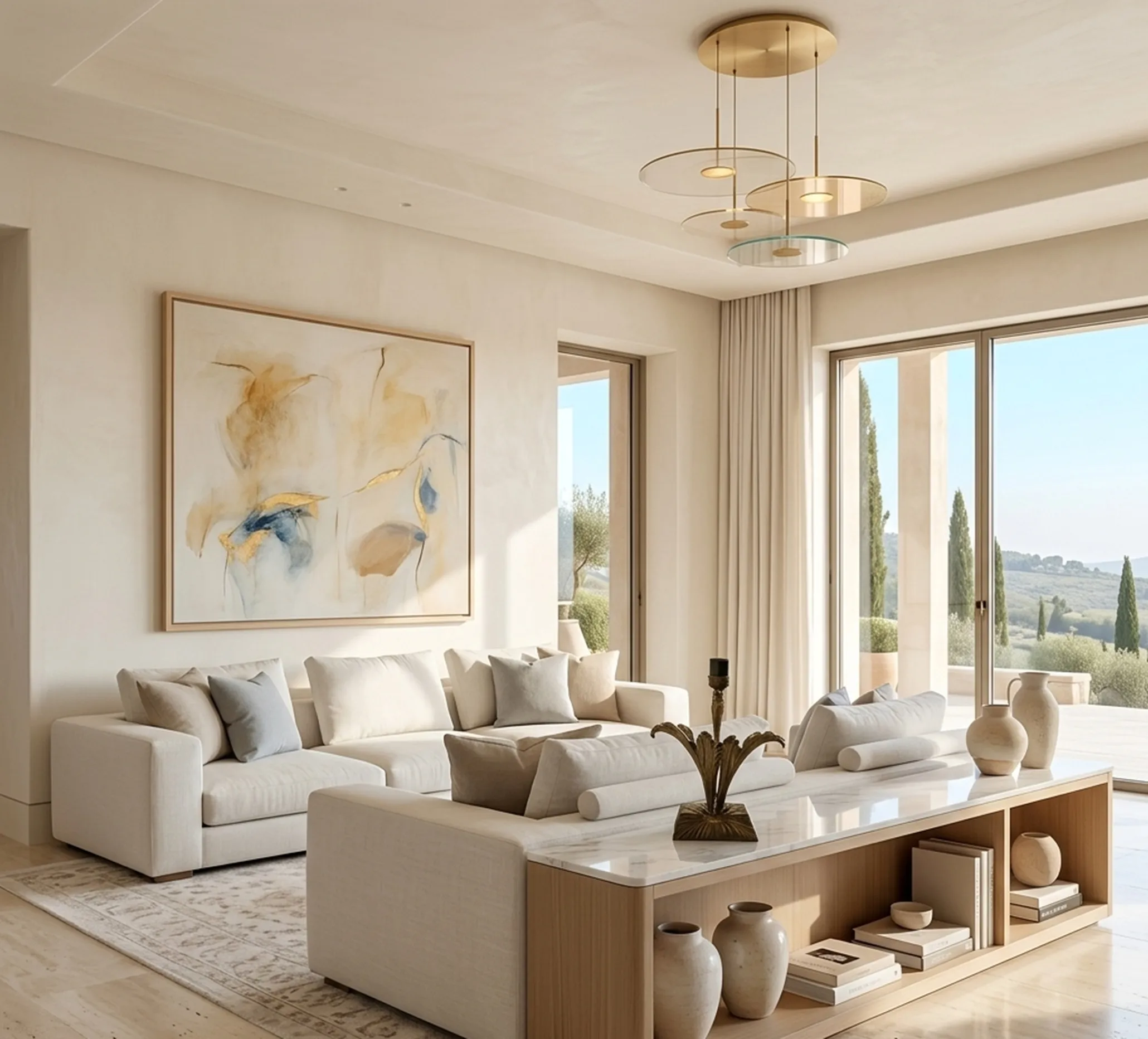 مصباح طاولة قديم على شكل بيضاوي مع تفاصيل دقيقة في غرفة معيشة مضاءة جيدًا