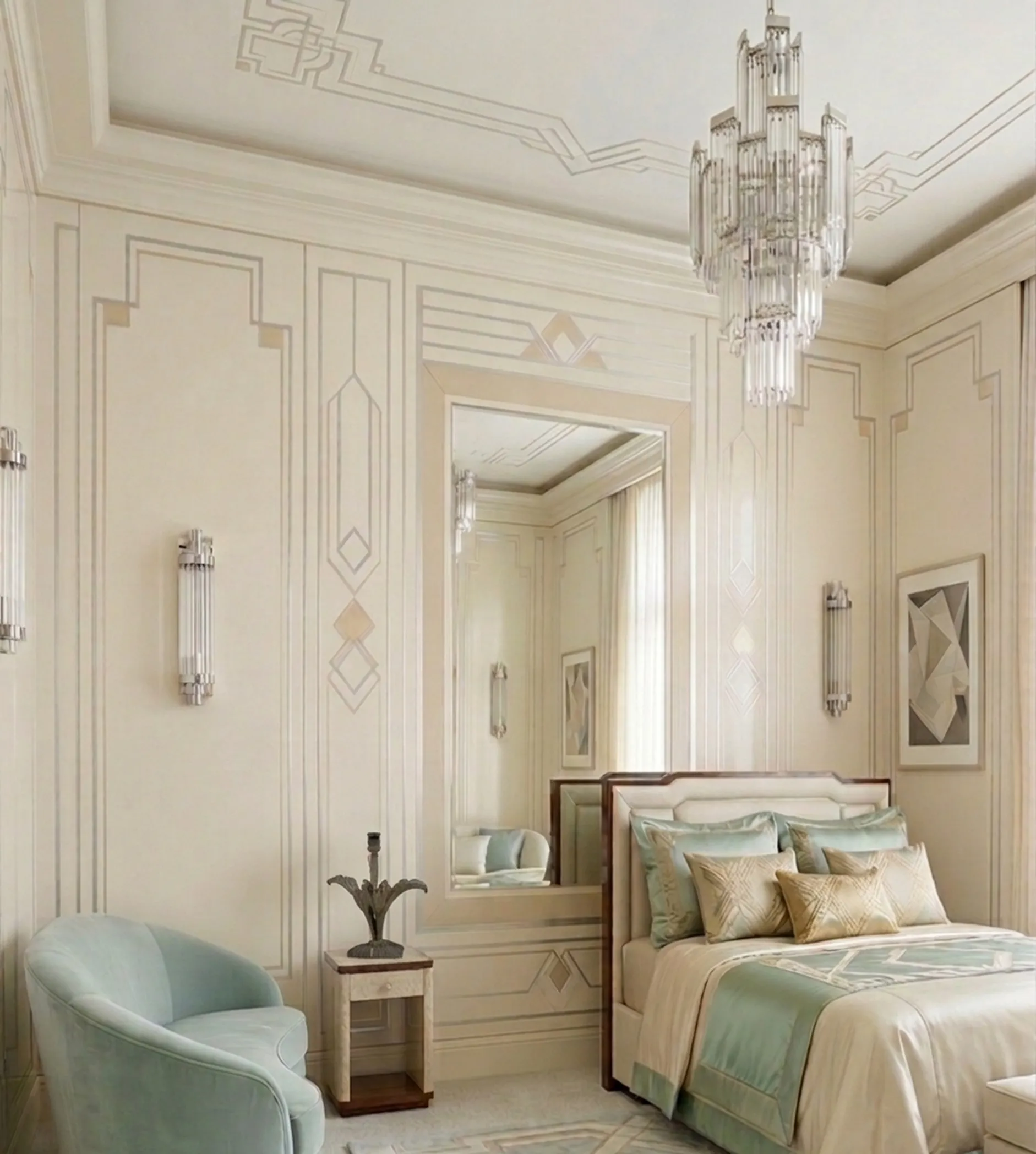 antique table lamp in elegantly decorated bedroom