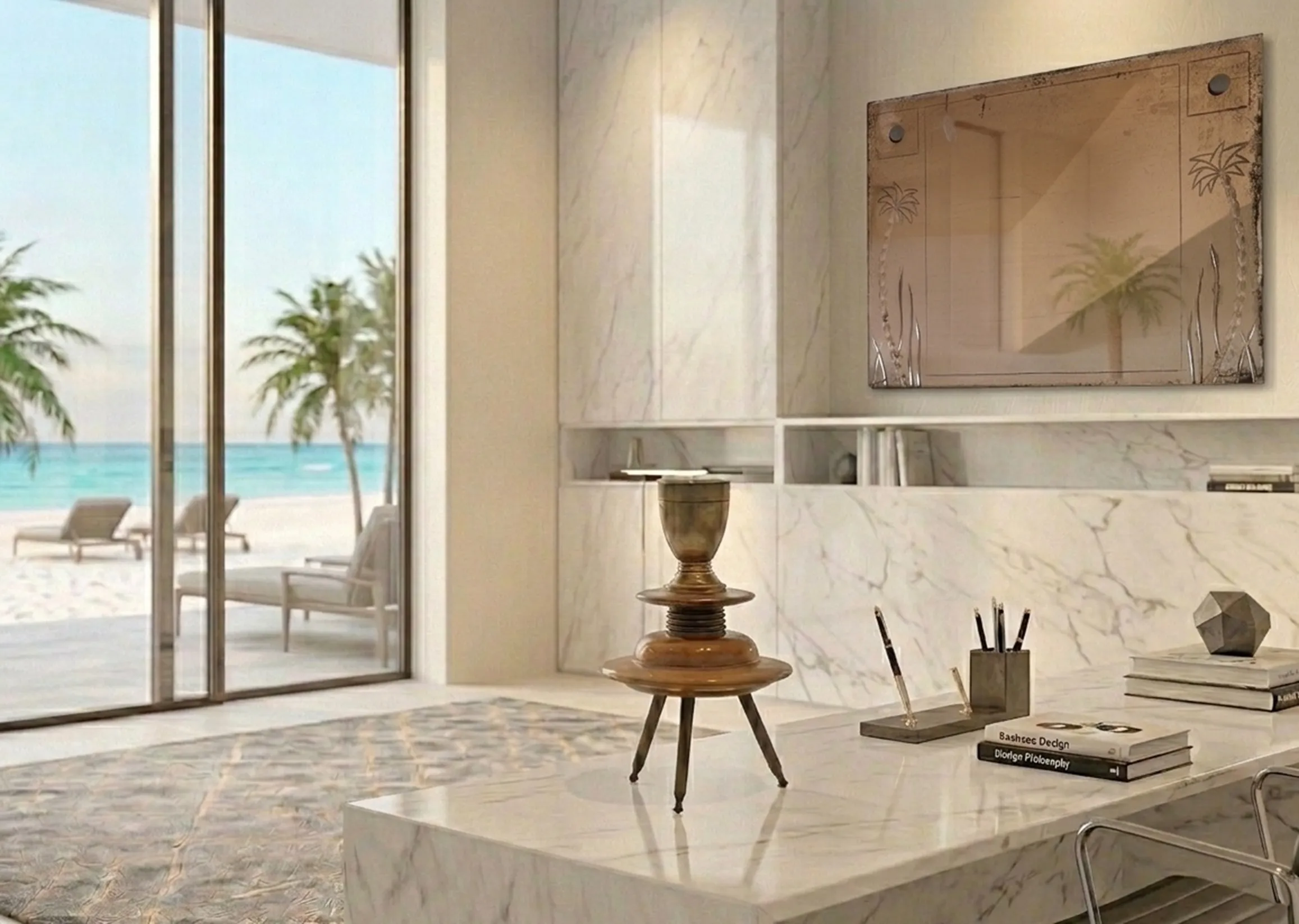 miroir ancien décoratif dans un cadre élégant avec vue sur la mer