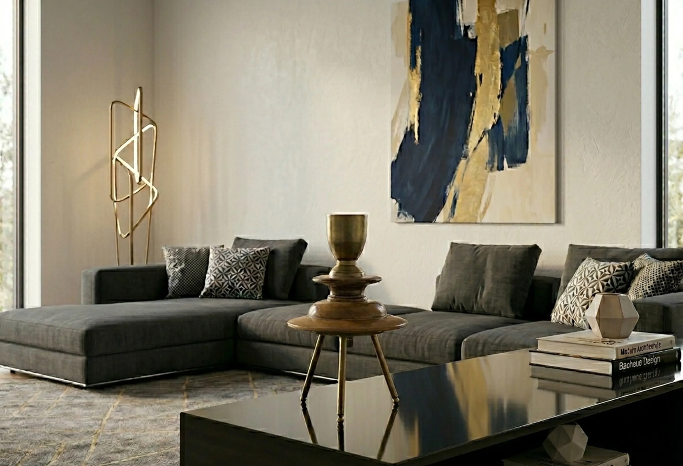 Antique table lamp to restore, in a modern setting with decorative cushions