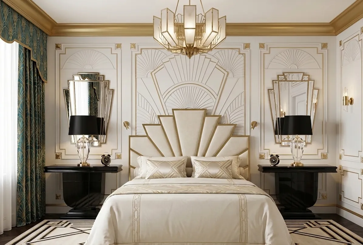 две антикварные дрессуары art deco на декоративном фоне