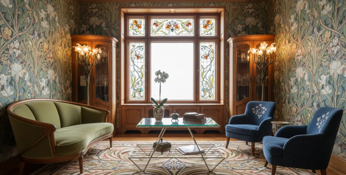 古い庭のテーブルと座椅子がある部屋