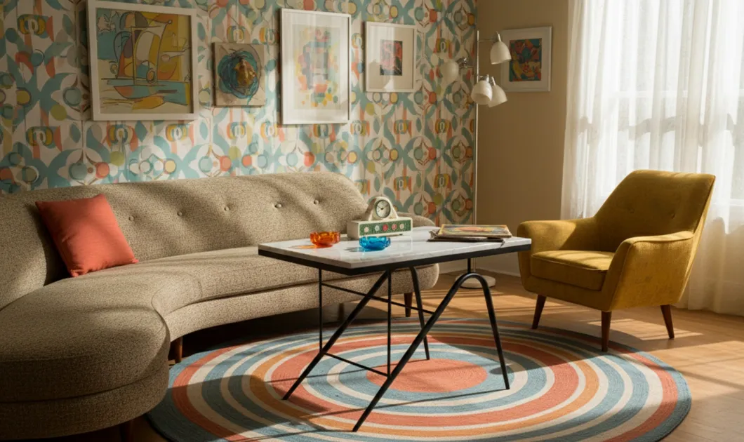 Mesa antigua de jardín con decoración colorida en el ambiente.