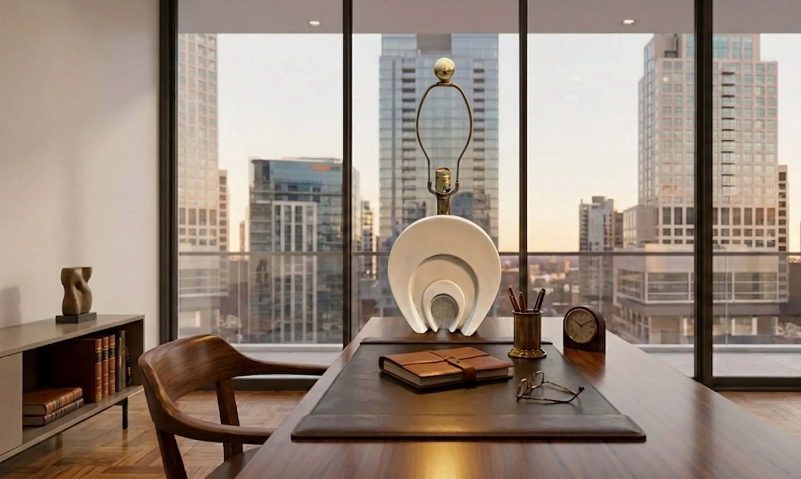 antique table lamp in a modern environment with views