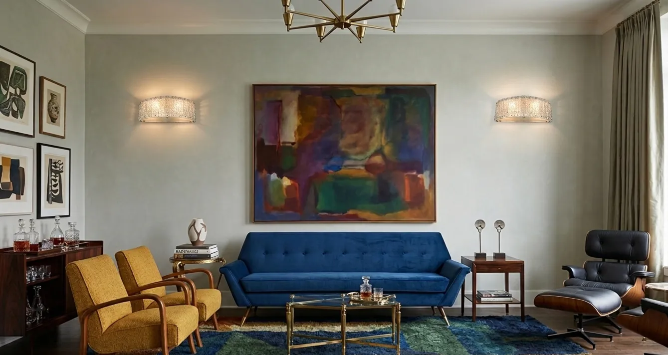 4 antike Wandleuchten beleuchten ein stilvolles Wohnzimmer